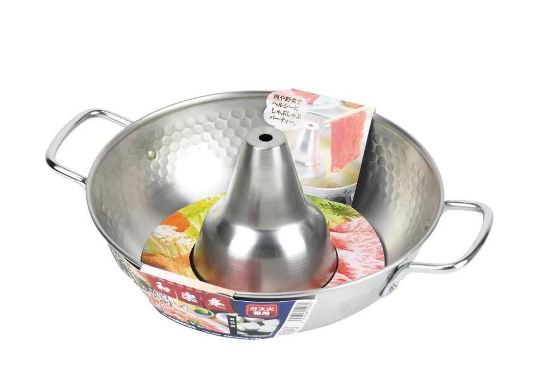 JapanBargain, Japanese Shabu Shabu Hot Pot with Chimney, 10.25-Inch Stainless Steel Traditional Beijing Style Hotpot for Gas Stove, Made in Japan, Family Size 3-4 People, Premium Cookware