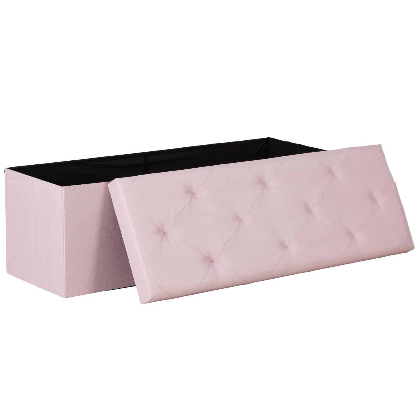 DUMOS 43in Foldable Storage Ottoman Bench, Storage Chest, Large End of Bed Foot Rest Stool with Padded Seat, Bedroom Bench for Living Room, Support 660lbs, Pink