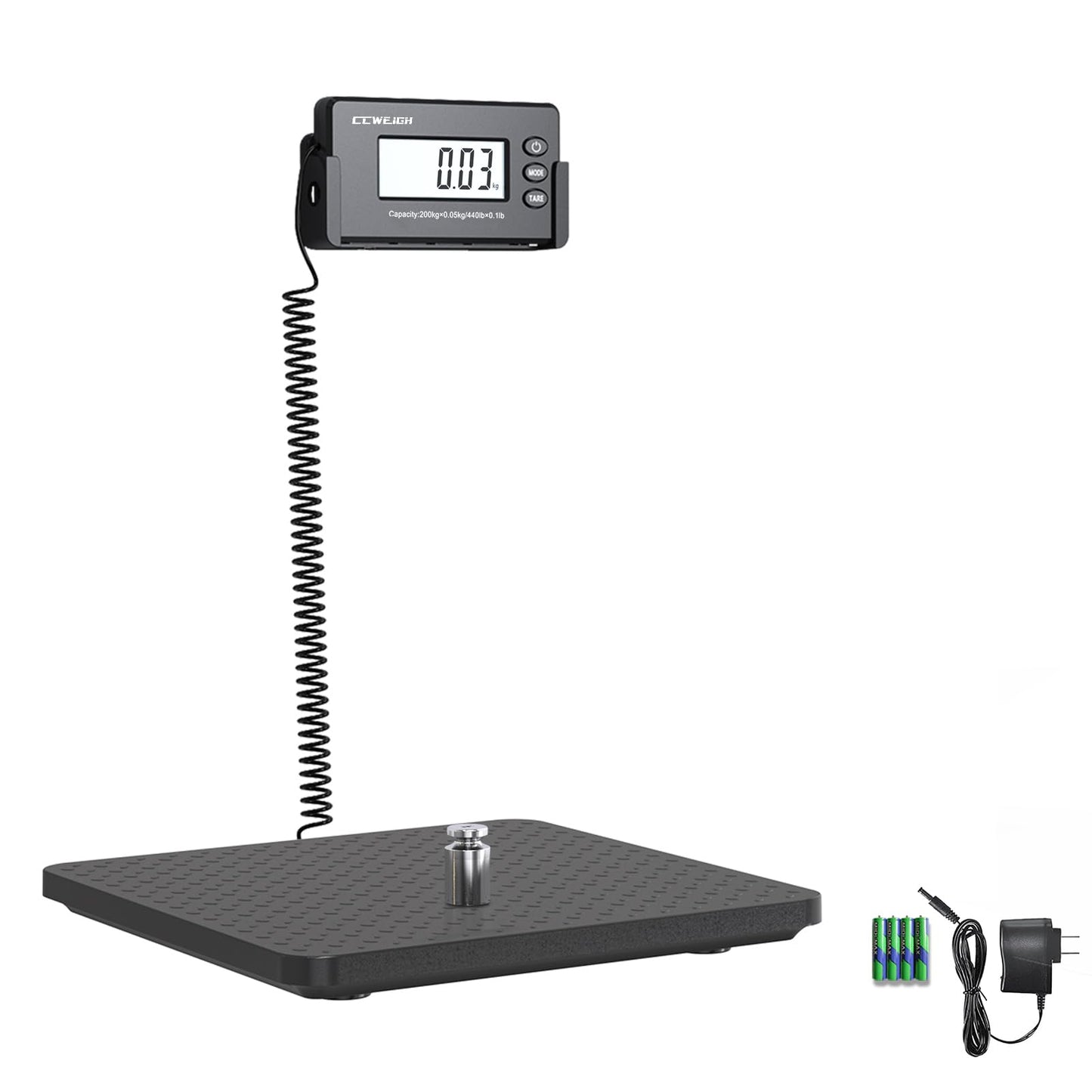 CCWEIGH Shipping Scales 440lbs x1oz Highly Accurate Postal Scales Ultrathin ABS Large Platform,Superlight Postal Scales for Shipping Packages,Small Business,Luggage Scale Battery and Adapter