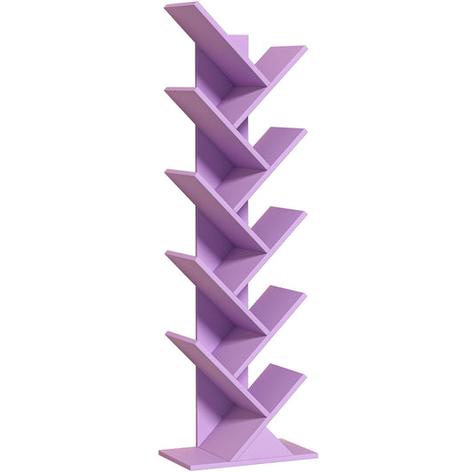 10 Tier Tree Book Shelf, Floor Standing Wood Bookshelf for Narrow Space, Storage Organizer Bookshelves for Books/CDs/Magazine, Bookcase with Shelves for Home Office, Living Room-Dream Purple