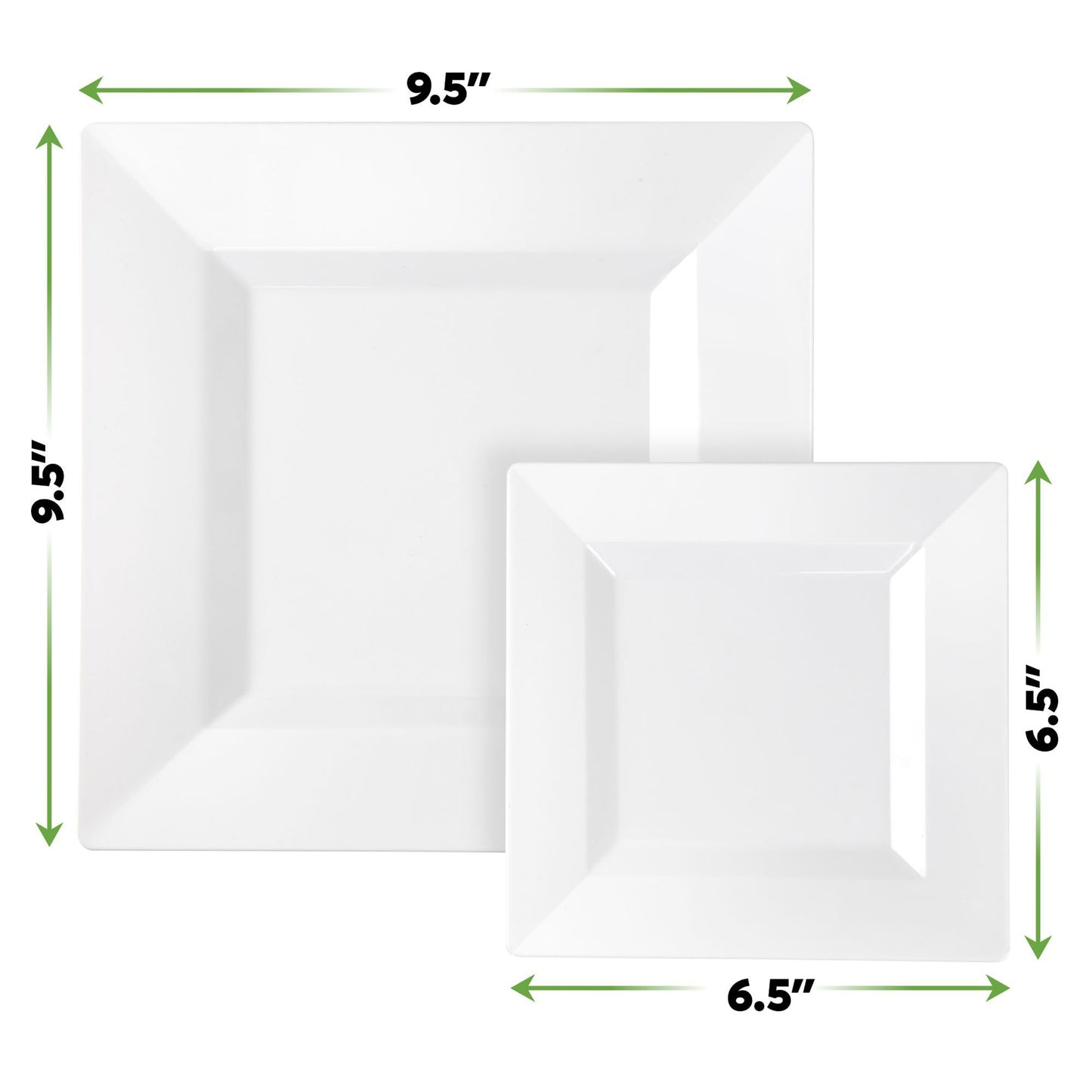SETUP 100-Piece White Square Plastic Dinnerware Set – 50 9.5" Dinner & 50 6.5" Salad Plates – Heavy-Duty Disposable for Weddings, Catering, Parties