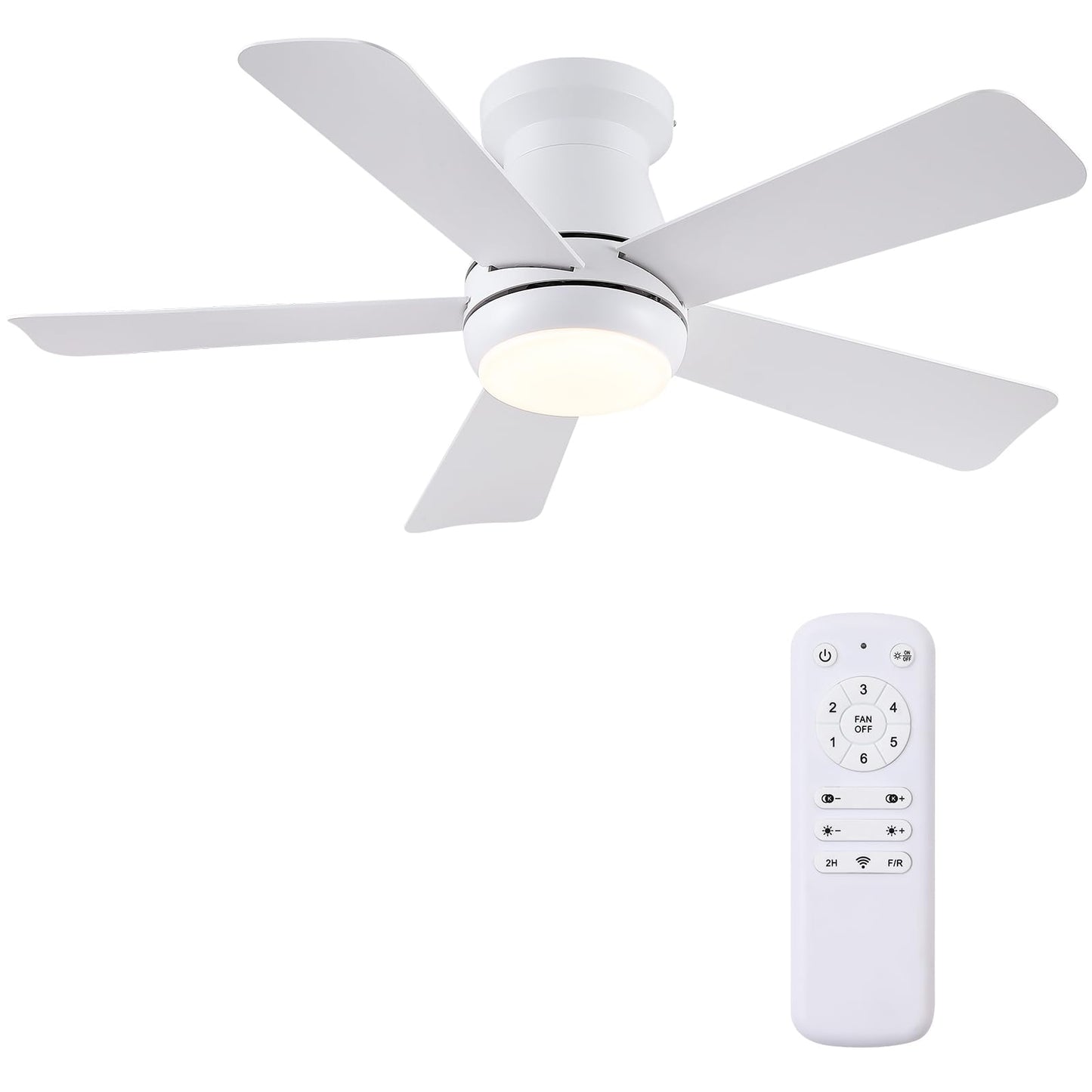 Hounberi 40 Inch White Ceiling Fan with Light and Remote, Low Profile Flush Mount Ceiling Fans, Quiet Reversible Motor, 3-Color Dimmable LED, Modern Indoor Fan for Bedroom, Living Room & Low Ceilings