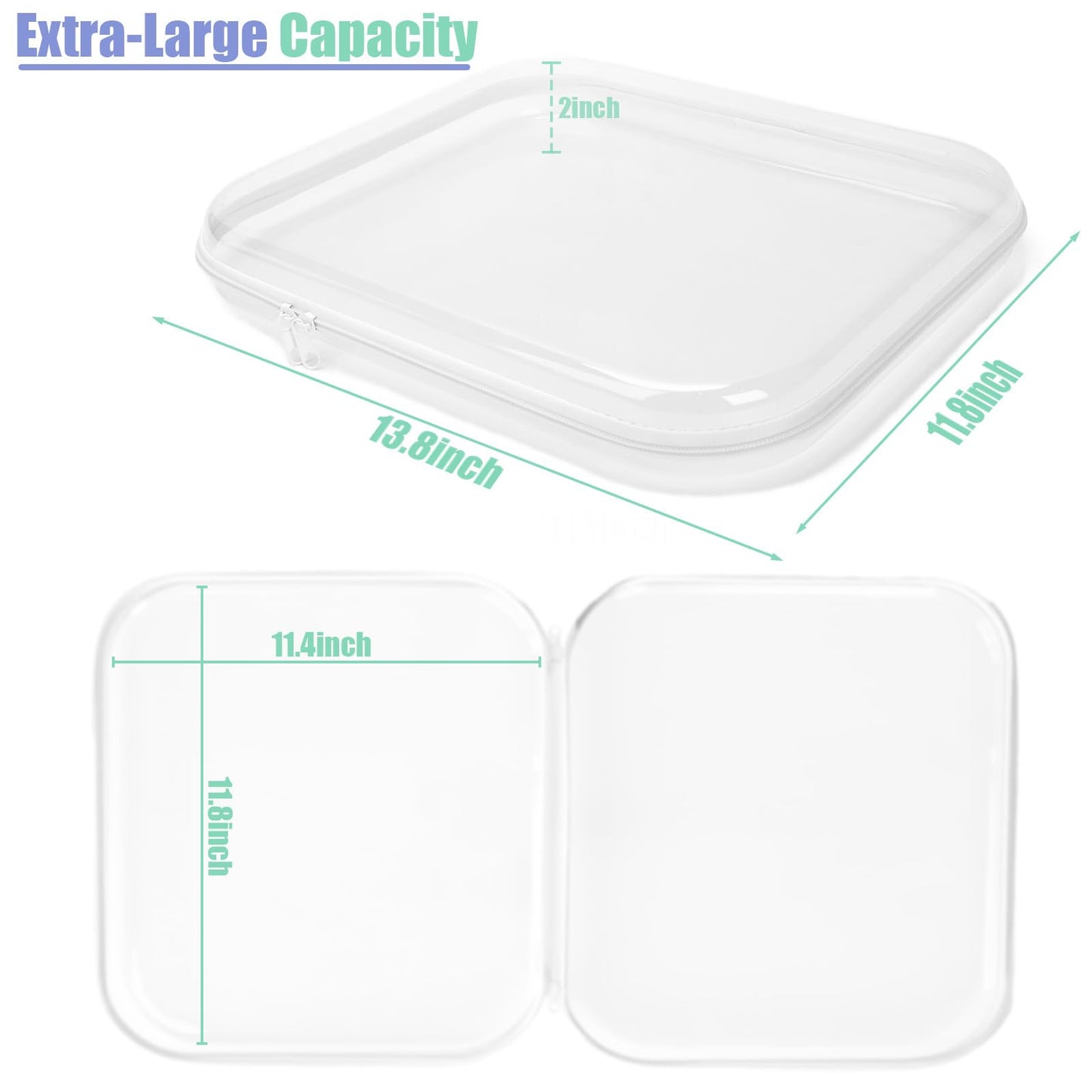 oswba 3 Pack Extra Large Clear Board Game Storage Hard Shell Case with Zipper, Organizer Set with Stickers for Card Decks Puzzle Magazine Comic Book Documents a4 Paper and Craft, 13.8 × 11.8 in