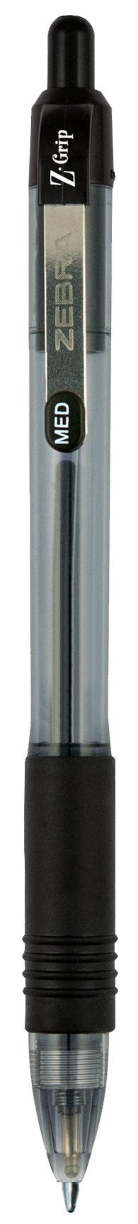 Zebra Pen Z-Grip Retractable Ballpoint Pen, Medium Point, 1.0mm, Black, (Case of 6 packs, 108 Count Total)