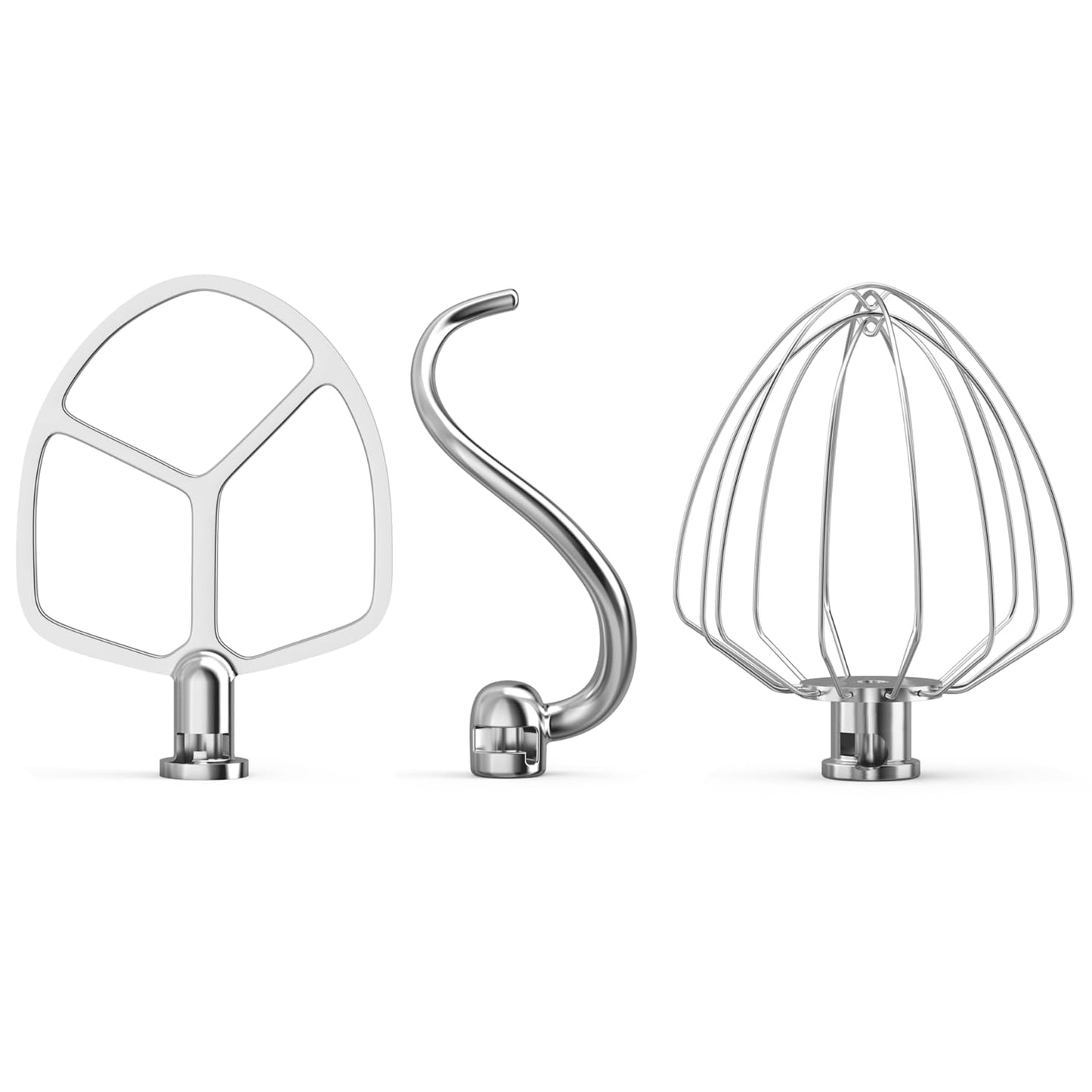 Stainless Steel Stand Mixer Attachments 3-Piece for KitchenAid Mixer and 5.5-6 Quart Bowl (KN256 6-Wire Whip, 5.5-6QT Flat Beater, 6QT Dough Hook Attachment)