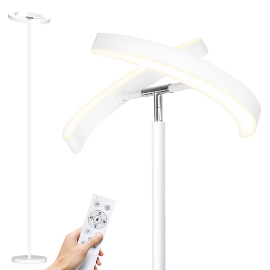 SUNMORY Floor Lamps for Living Room, 28W/1600LM Bright LED Floor Lamp with Remote & 2 Rotatable Lights, 74" Dimmable Tall Standing Lamp, Modern Reading Torchiere Corner Lamp for Bedroom Office, White