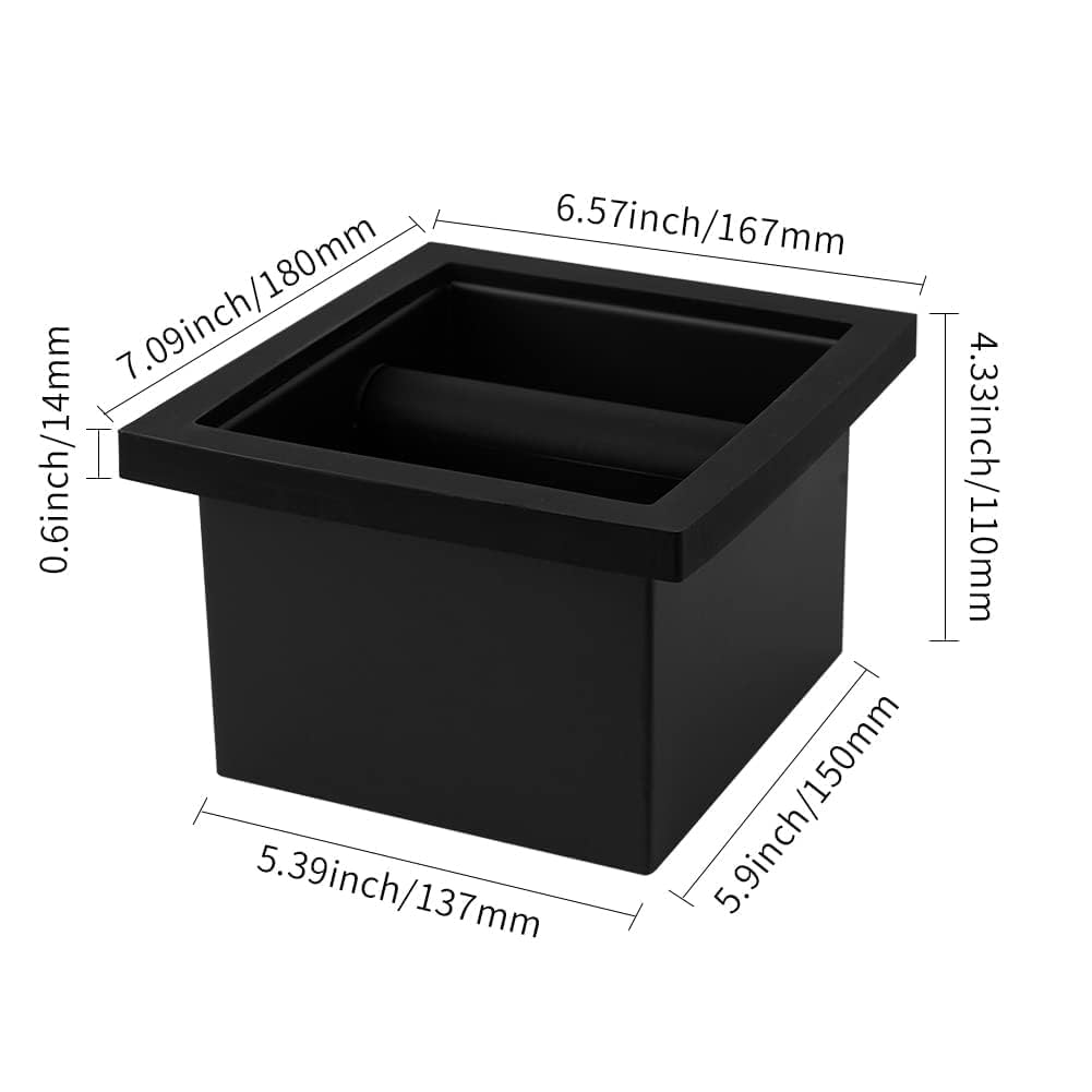 watchget Espresso Knock Box - Built-in Stainless Steel and Silicone Coffee Knock Box Chute, Detachable Rubber Rod, Square Bottomless Waste Bin for Coffee Grounds