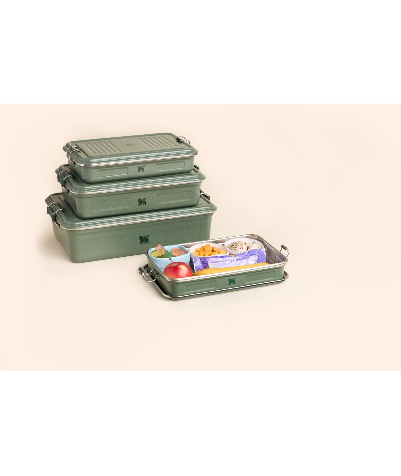 STANLEY Classic Legendary Useful Box 1.25 qt | Metal Snack and Lunch Box | Durable Stainless Steel Travel Food Storage Container | Hiking, Camping, School, or Work | BPA-Free | Hammertone Green