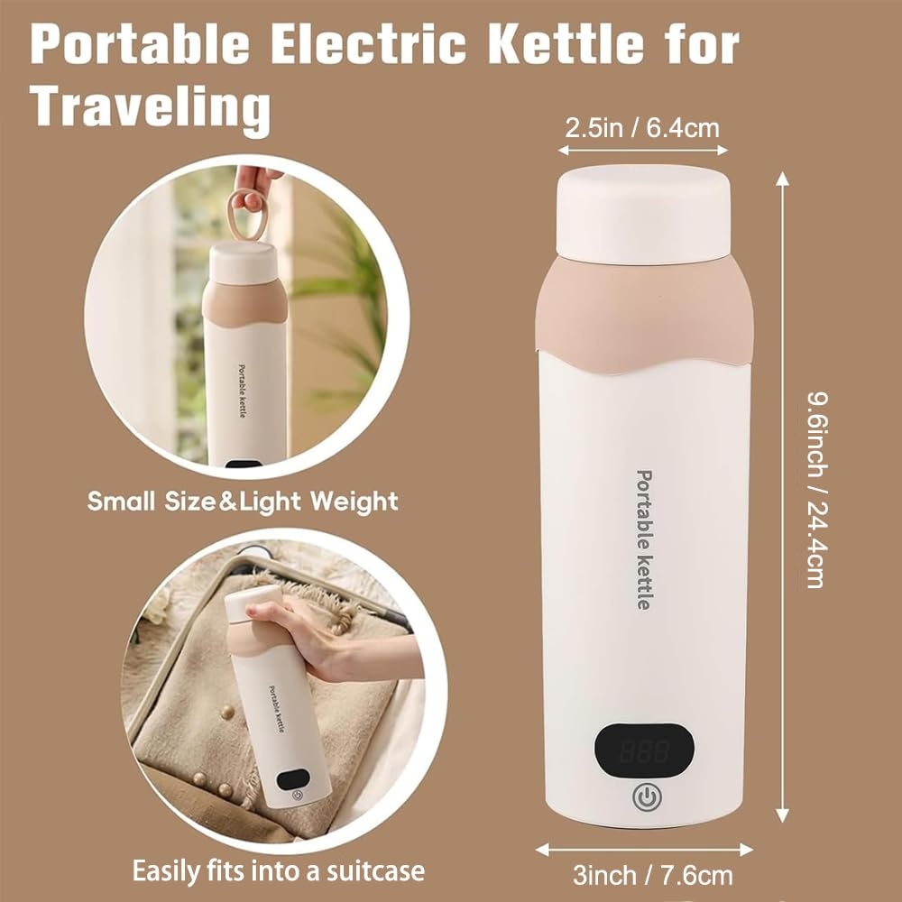 YOIDOO Travel Electric Tea Kettle 316 Stainless Steel, Small Portable Hot Water Kettle with 6 Temperature Control & Automatic Shut Off, 450mL Cute Tea Pot