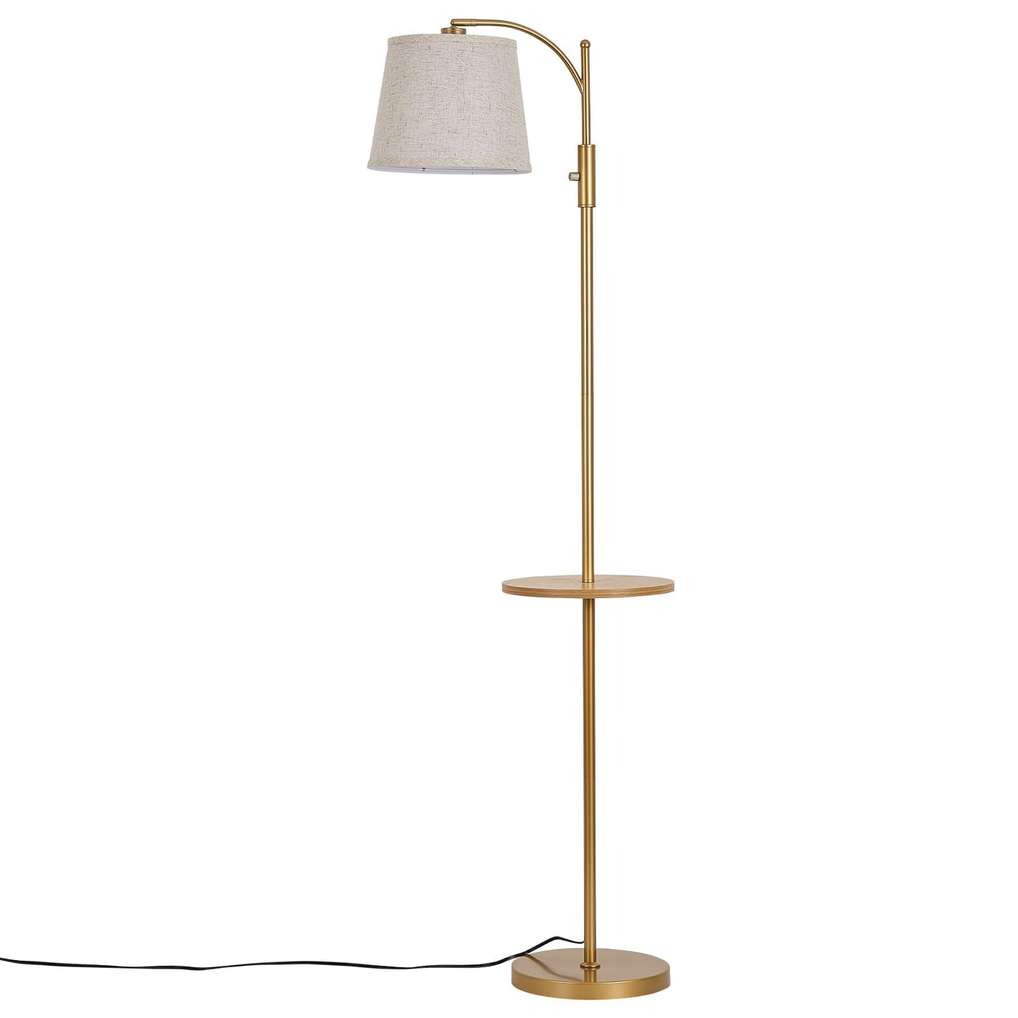 AIDENOEY Fully Dimmable Floor Lamp for Living Room，Standing Lamp Rotary Switch with Table&Linen Beige Shade，Golden Tall Lamps for Bedroom with Adjust Head，9W LED Bulb Included