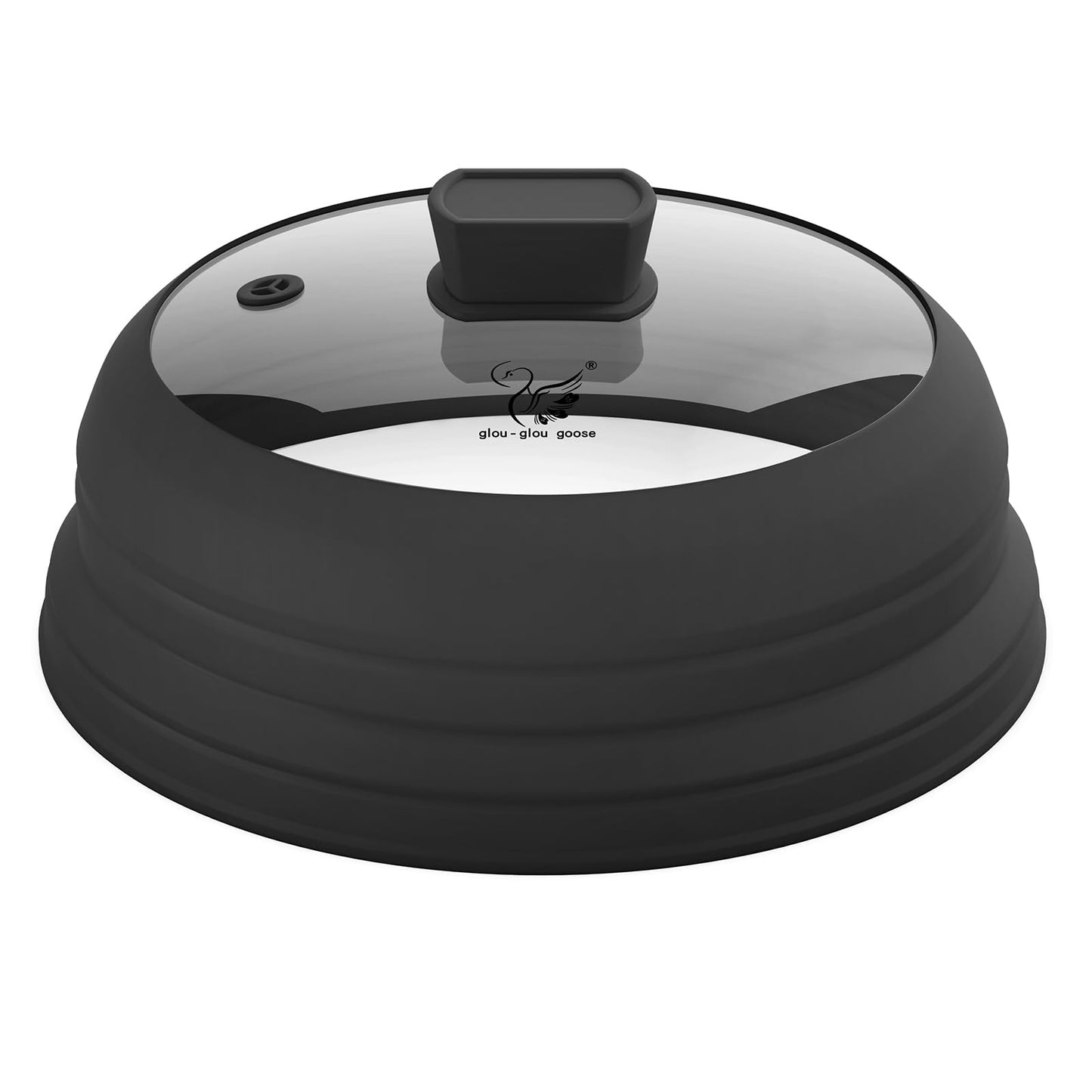 Microwave Splatter Cover Glass Splatter Guard Lid with Collapsible Silicone for Food Pot Plate Cover 11.8 inch Black
