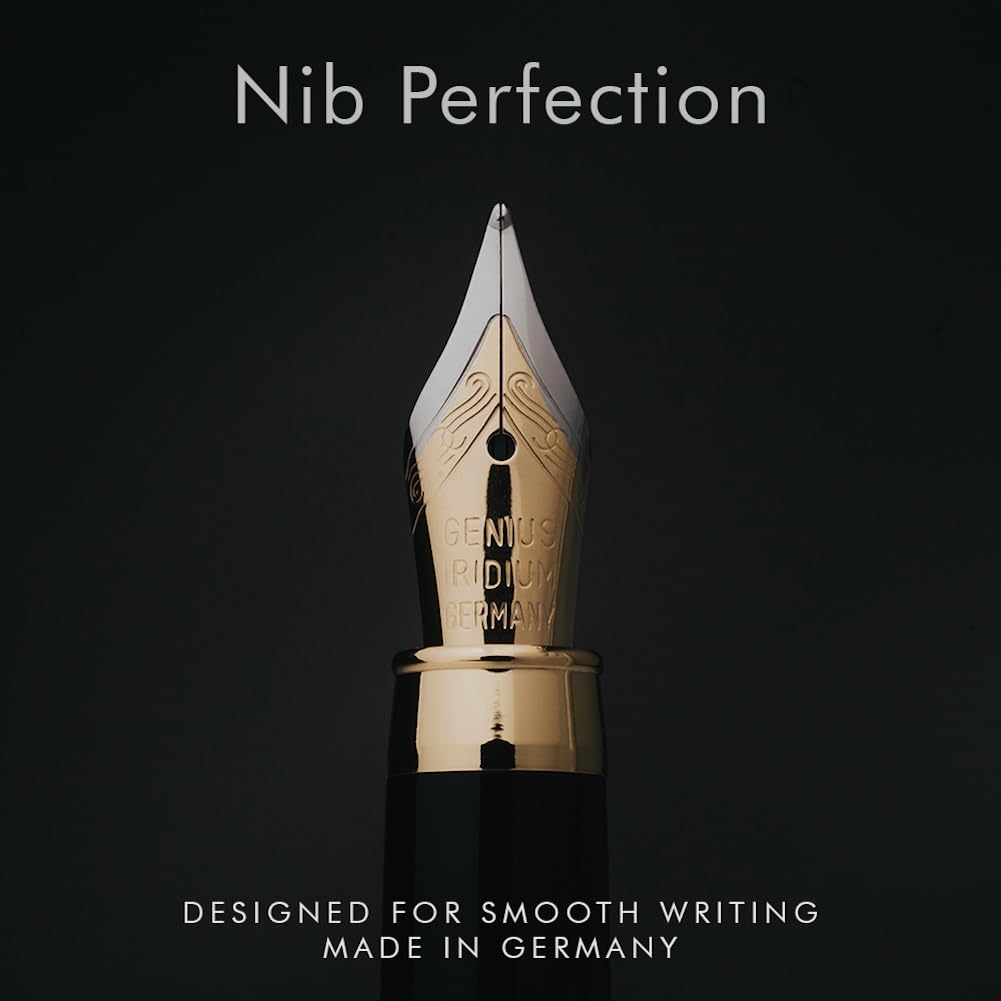Wordsworth & Black Fountain Pen Set, Luxury Bamboo Wood - Medium Nib, Gift Case; Includes 6 Ink Cartridges, Ink Refill Converter -Journaling, Calligraphy, Drawing, Smooth Writing [Brown Wood]