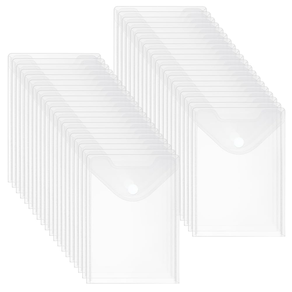INTERWARM 96 Pack Plastic Envelopes, 7 X 10 File Envelope with Hook & Loop Closure Small Bill Storage Bags A5 Clear File Folders for School Home Work Office Letter Photos Organization