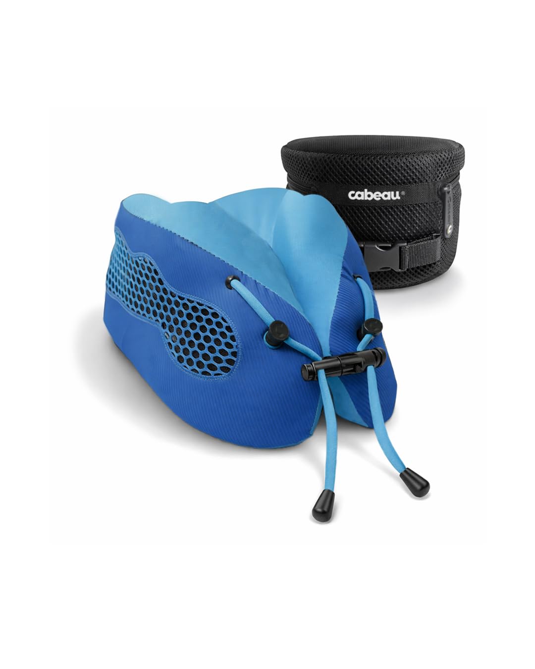 Evolution Cool Travel Neck Pillow by Cabeau - Cooling Airflow Vents, Memory Foam Neck Support, and Adjustable Clasp - Comfort On-The-Go with Carrying Case - Airplane, Train, Car, and Gaming (Blue)