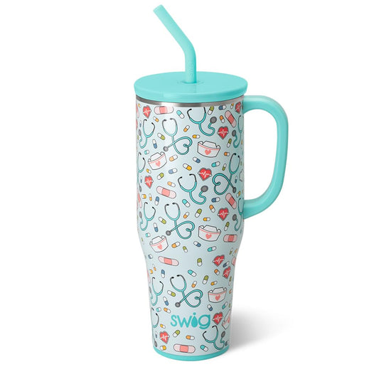 Swig Life 40oz Mega Mug, 40 oz Tumbler with Handle and Straw, Cup Holder Friendly, Dishwasher Safe, Lightweight Extra Large Insulated Tumbler, Nurse Gifts for Women (Scrub Life)