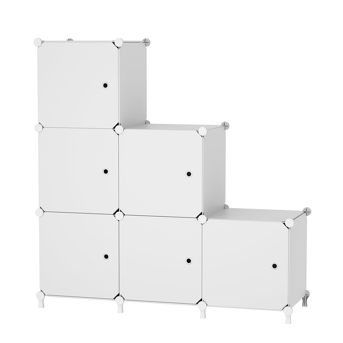 ATTDETJL Cube Storage Organizer, 6-Cube Shelves Unit with Doors, DIY Stackable Plastic Clothes Organizer for Bedroom and Under Stairs Storage Unit, Each Compartment 30 x 30 x 30 cm White