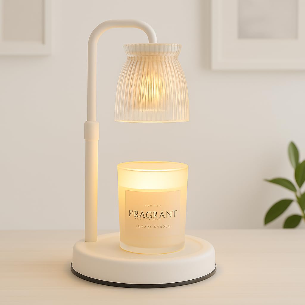 Shering White Candle Warmer Lamp with Timer & Dimmable - Metal Base & Glass Shade, Adjustable Height Wax Melter for Jar Candles, Mother's Day for Women