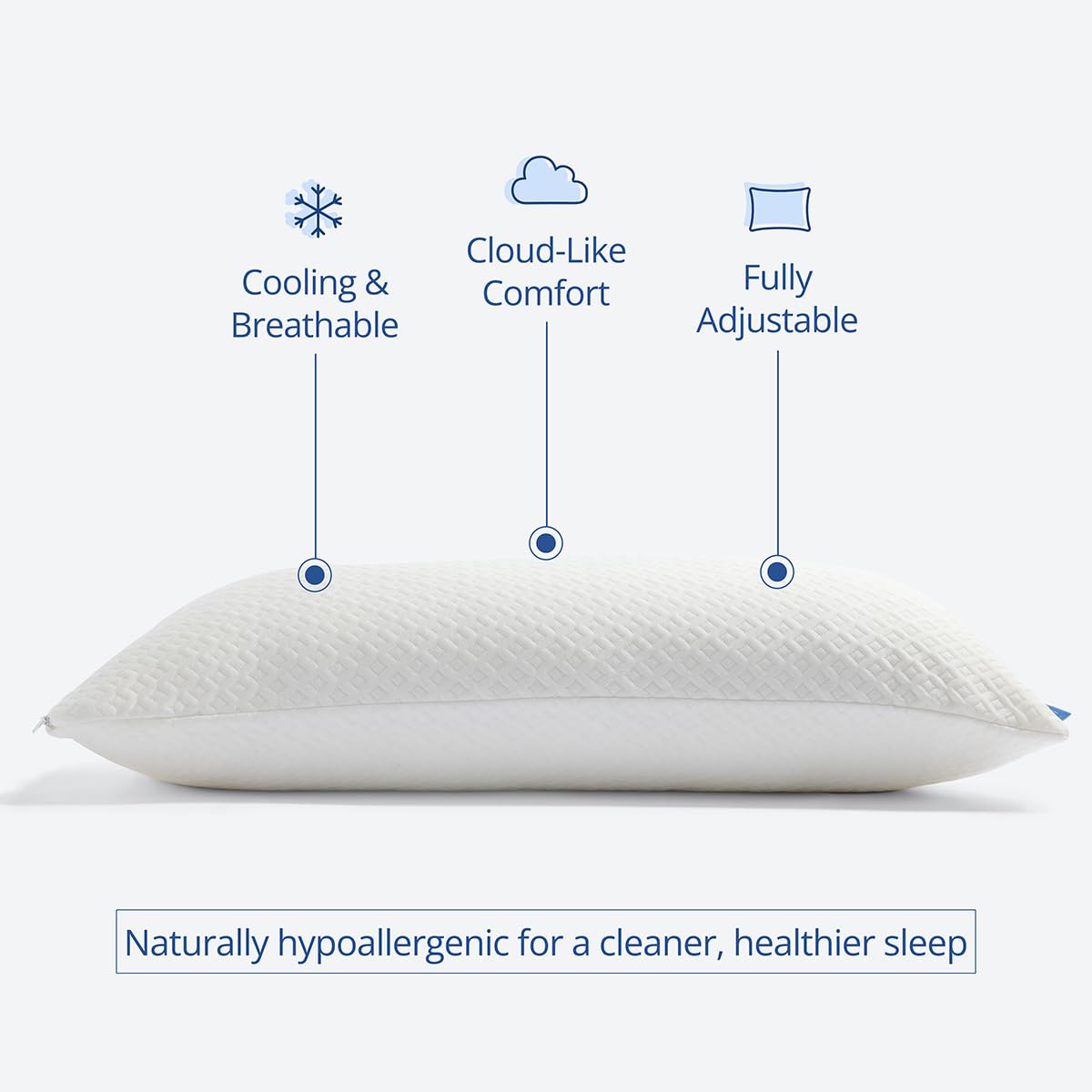 Cosy House Collection Luxury Rayon Derived from Bamboo Shredded Memory Foam Pillow - Adjustable & Removable Fill - Cool & Breathable Cover with Zipper for Side, Back, & Stomach Sleepers (Queen)