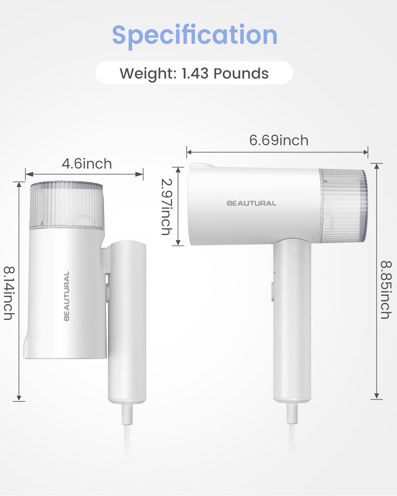 BEAUTURAL Steamer for Clothes, Portable Garment Wrinkle Remover, Fast 30s Heat-up, Foldable and Handheld, 120V Only (Not for 220V Europe), White