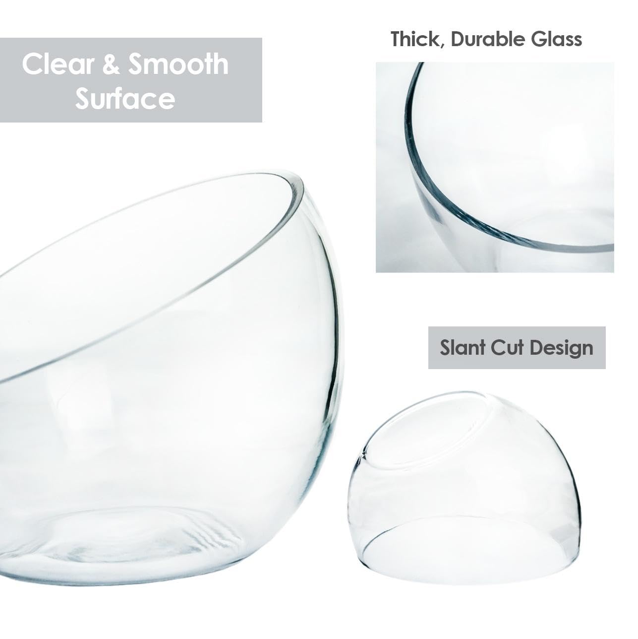 Craft And Party, Slant Cut Bowl Glass, Glass Fish Bowl Vase, 6" Height x 7" Width Fruit Jar, Candy Dish, Clear Terraium, Flower Centerpiece