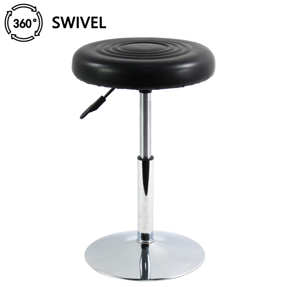 FURWOO Short Round PU Leather Chair - Height Adjustable Counter Stool With Step - Office and Vanity Seat - Small Black