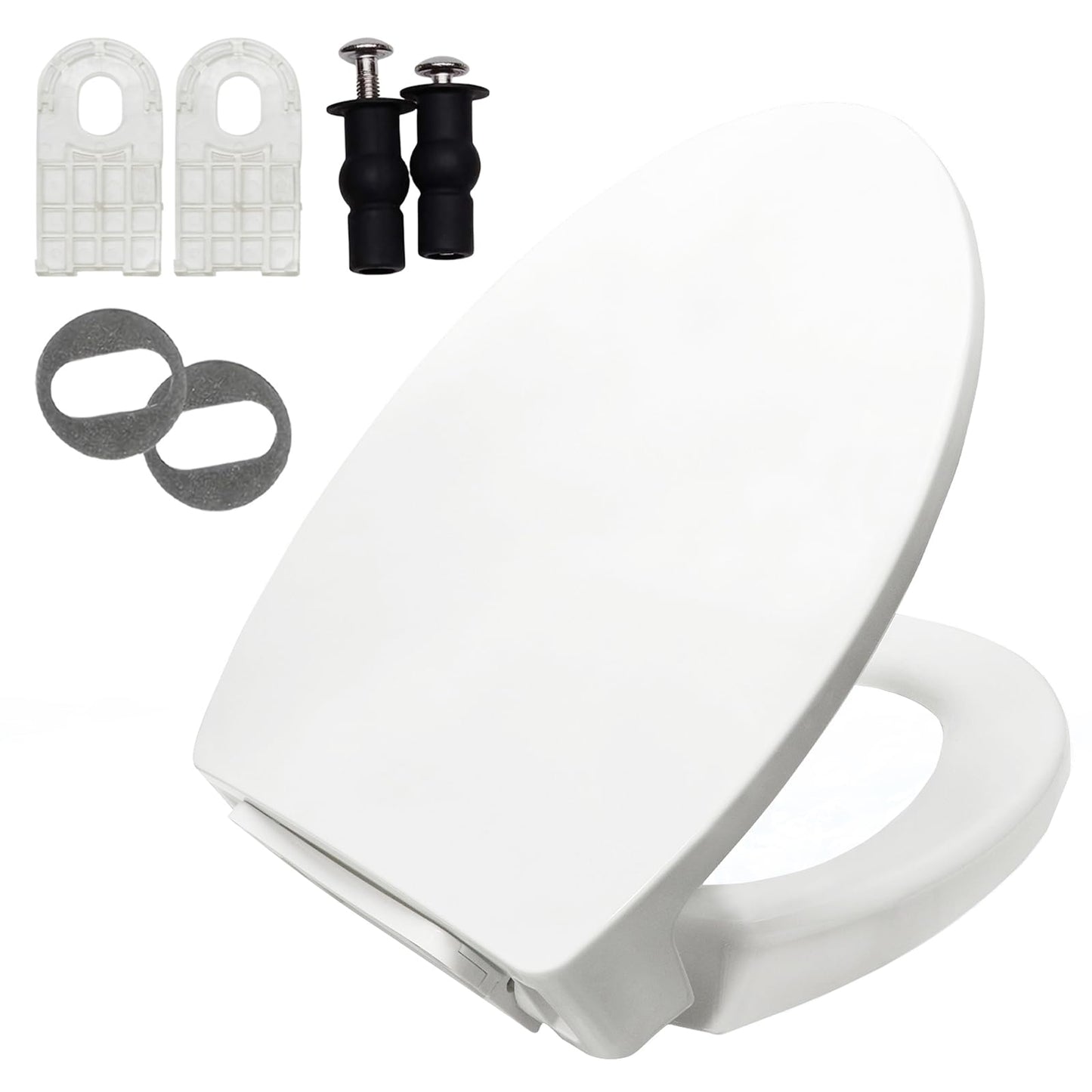 Elongated Toilet Seat for TOTO SS113/SS114/SS154/SS224/SS204/SS214/SS237/SS247, Soft Close Toilet Seat, Traditional Heavy Duty Toilet Seat Replacement Parts with Toilet Bolts and Nuts (Cotton White)
