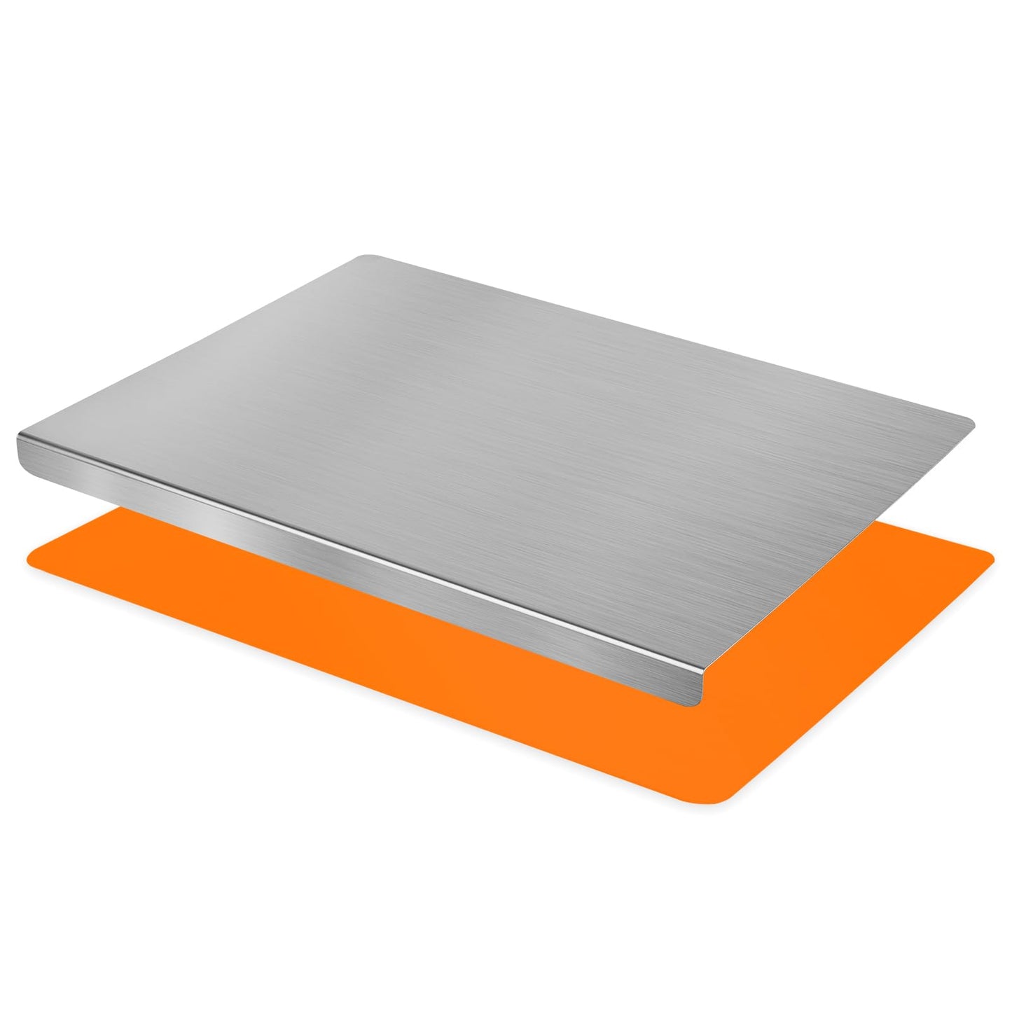 HUAKENER Large Stainless Steel Cutting Boards for Kitchen, Cutting Board with Counter Lip, Cutting Board with Silicone Mat for Meat, Fruits, Vegetables, Bread (19.7 x 15.7 Inch)