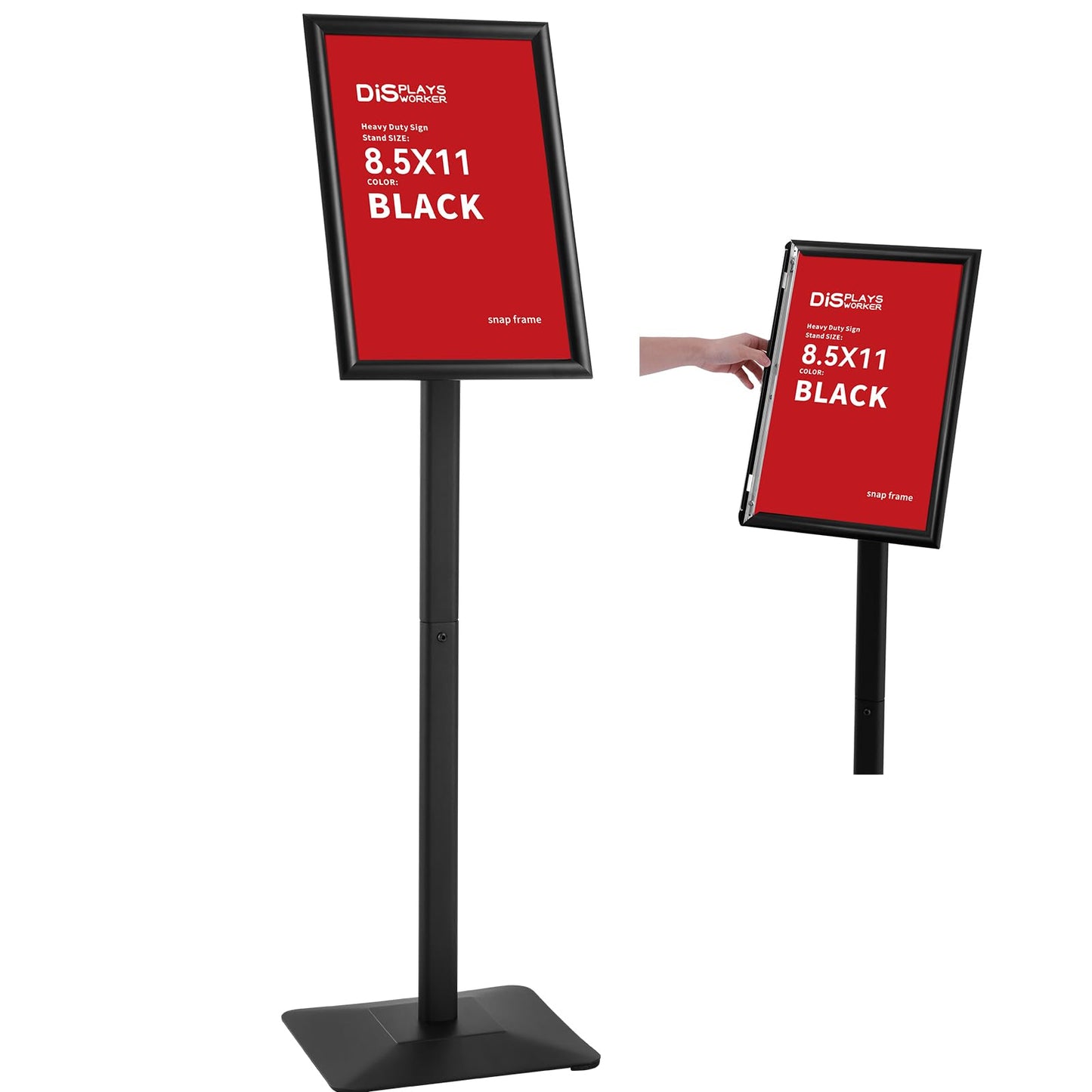 DISPLAYSWORKER Floor Sign Holder, Sign Stand Display heavy duty pedestal sign floor standing for indoor outdoor signage 8.5×11 display(BLACK, 8.5×11)