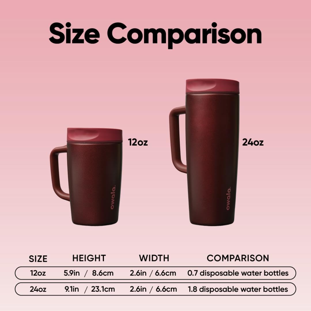 Owala SmoothSip Slider Stainless Steel Insulated Travel Mug with Handle, 100% Leak Proof, For Hot and Cold Drinks, Travel Friendly with Sliding Lock Lid, 24 oz, BPA Free, Leak Proof, Black Cherry