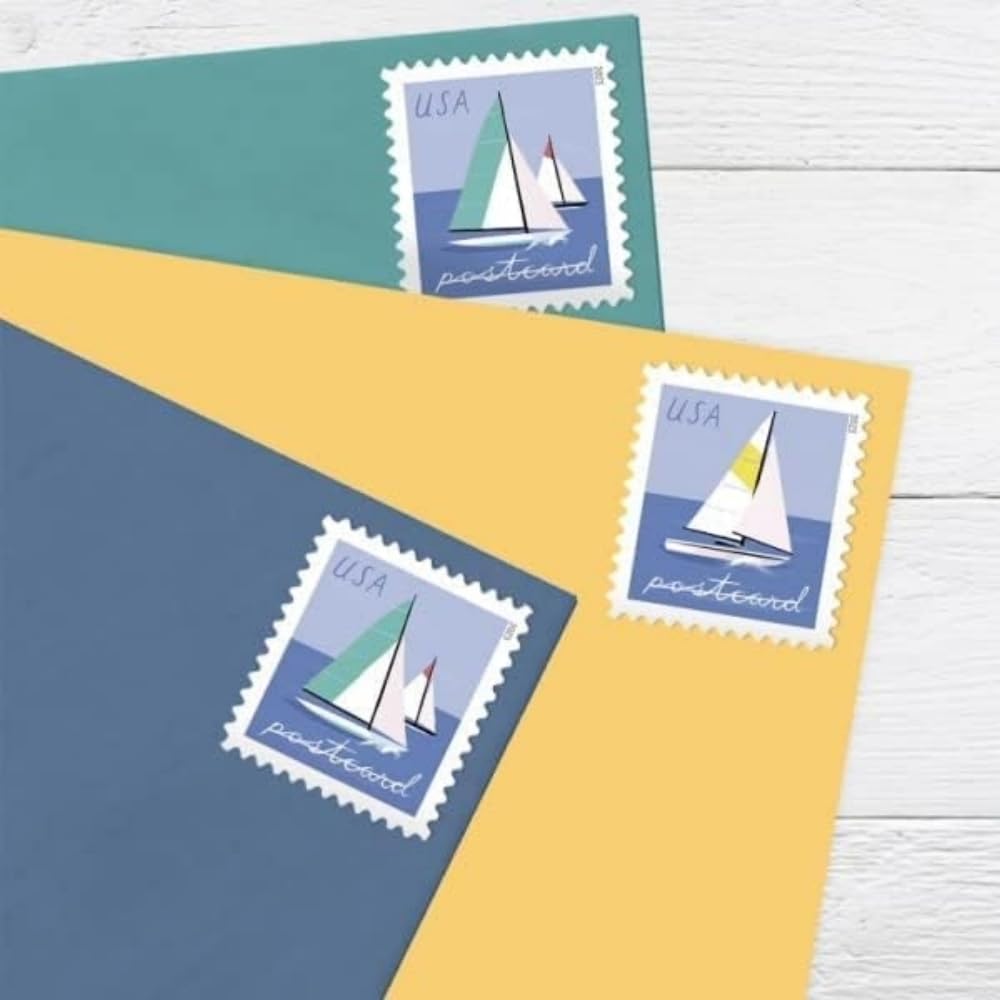 Sailboats 2023 Postcard Rate (2 Sheets of 20) Non-denominated Mail-Use Postage Stamps