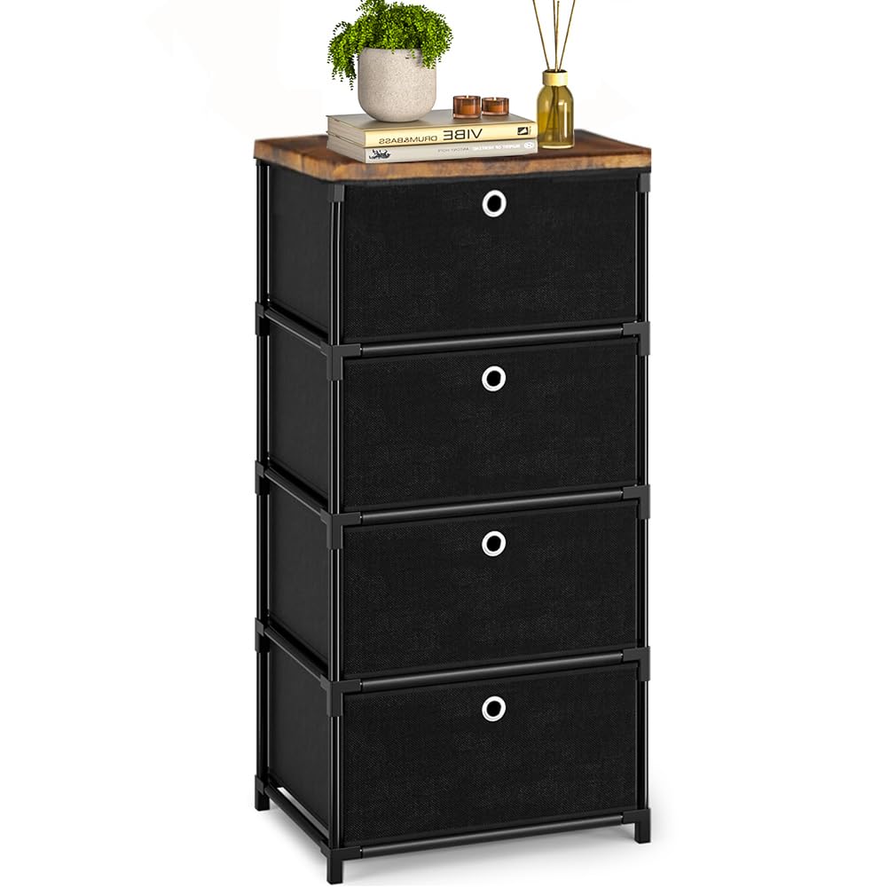 LUKYTOWER Fabric Storage Drawers Dresser and Chest of Drawers, Small Dresser with Drawers Unit, Sturdy 4 Drawers Dressers for Closet, Fabric Storage Bin Organizer, Closet Organizers and Storage