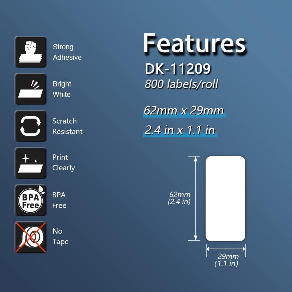 BETCKEY - Compatible Barcode Labels Replacement for Brother DK-1209 (2.4" x 1.1"), Use with Brother QL Label Printers [10 Rolls + 2 Reusable Cartridges]