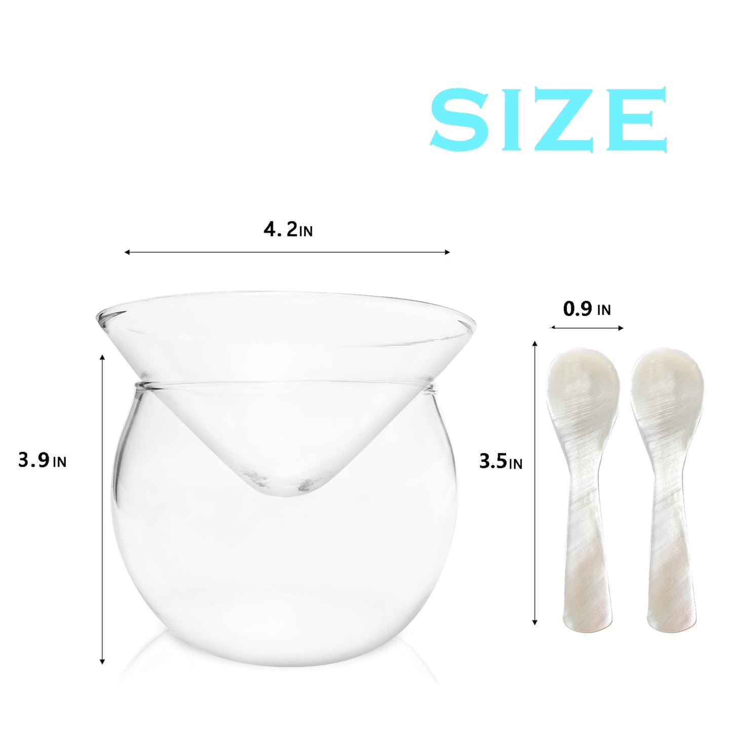 FANQIEW Glass Caviar Serving Set with 2 Pcs Mother of Pearl Spoons Caviar Dish Chiller Server Set with Ice Holder and 3.5 Inch Caviar Spoon for Shrimp Ice Cream Sauce Dishwasher Safe
