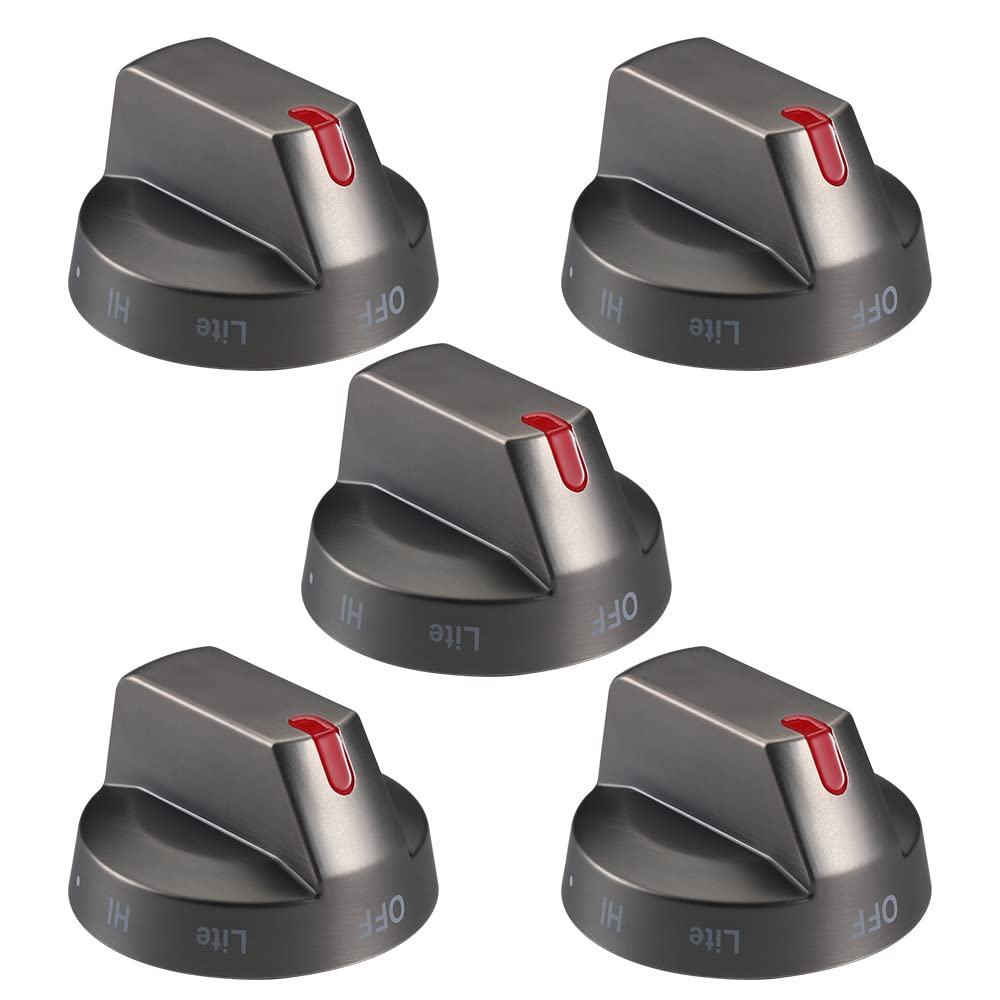 Upgraded Samsung Stove Knob Black Stainless Steel, Top Burner Control Dial, Oven Knob Replacement Part for Samsung Gas Range Oven Stove NX58J5600SG, NX58J7750SG, NX58K7850SG, 5 Pcs