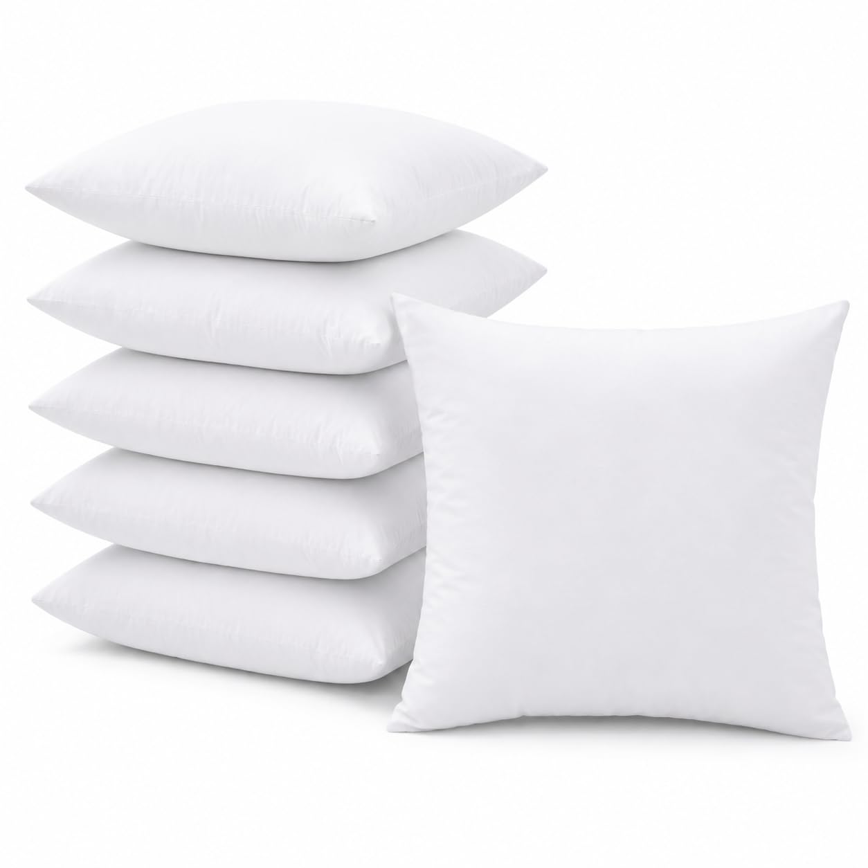 Fabornus 18 x 18 Inch Throw Pillow Inserts – Set of 6 Square Cushions with Polyester Fill for Decorative Pillow Covers