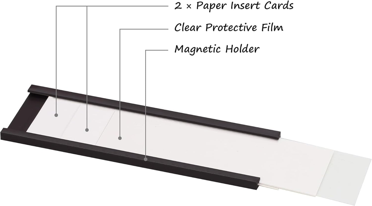 Realth C Channel Magnetic Label Holders 50 Pack 3'' x 6'' with Paper Inserts and Clear Plastic Protectors, Magnetic Data Card Holders File Cabinet Labels for Metal Racks and Shelves