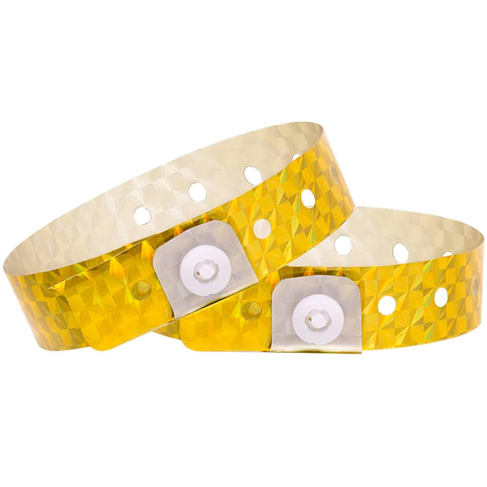 OUCHAN Holographic Plastic Party Wristbands Gold - 500 Pack Vinyl Wristbands for Events Club Music Meeting