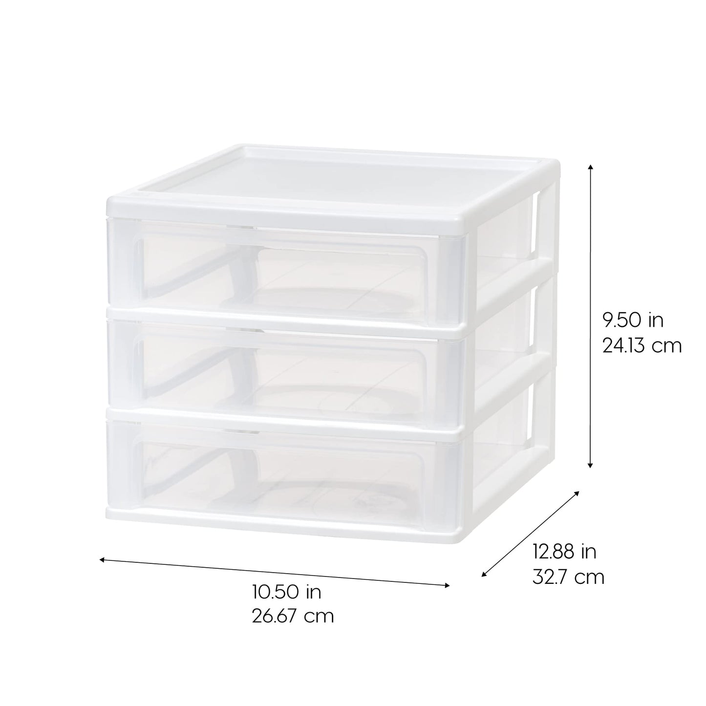 IRIS USA Plastic Stacking Desk Top 3-Drawer Storage Organizer, 2-Pack, for Makeup Vanity Nail Polish Bathroom Stationery Art Craft Supplies Kitchen Office Garage and Small Organization, Medium, White