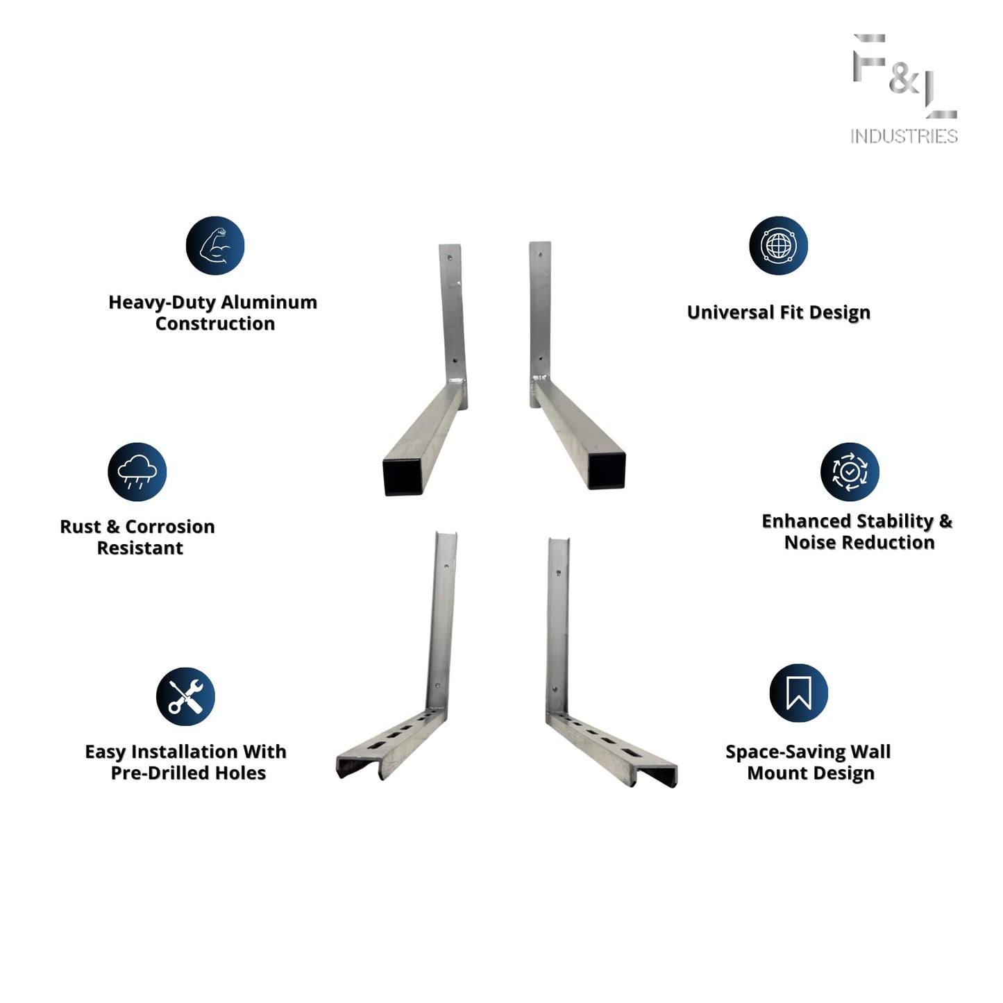 F&L Heavy-Duty Mini Split Wall Mount Bracket—Rust-Resistant Aluminum AC Support for Ductless Heat Pump Systems—Universal Fit, 700 lb Capacity—Approved by Florida Building Code (18"x18" Heavy Duty)