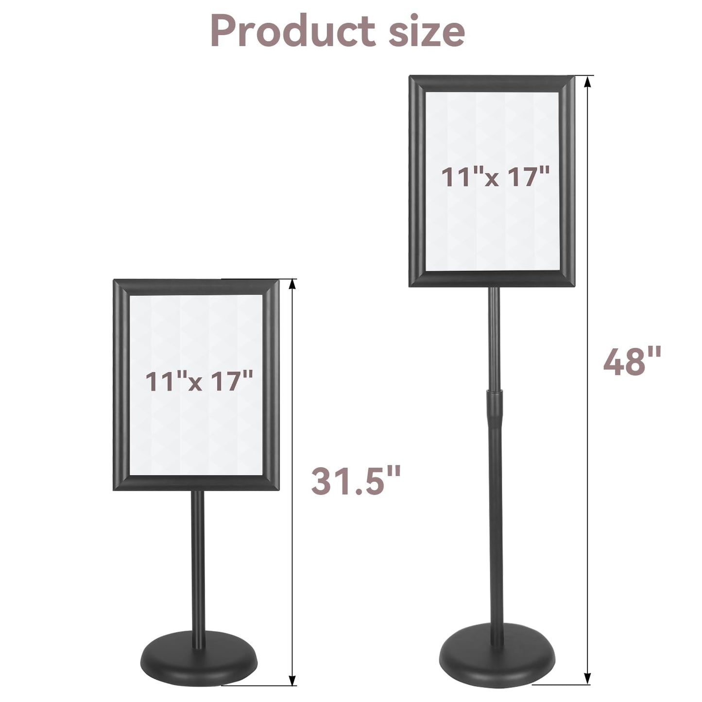 YDisplay Adjustable Sign Holder Stand with Base 11x17inches Aluminum Snap Open Frame Pedestal Sign Stand,Vertical and Horizontal View Sign Displayed, Round Base for Church Shool Office,Black
