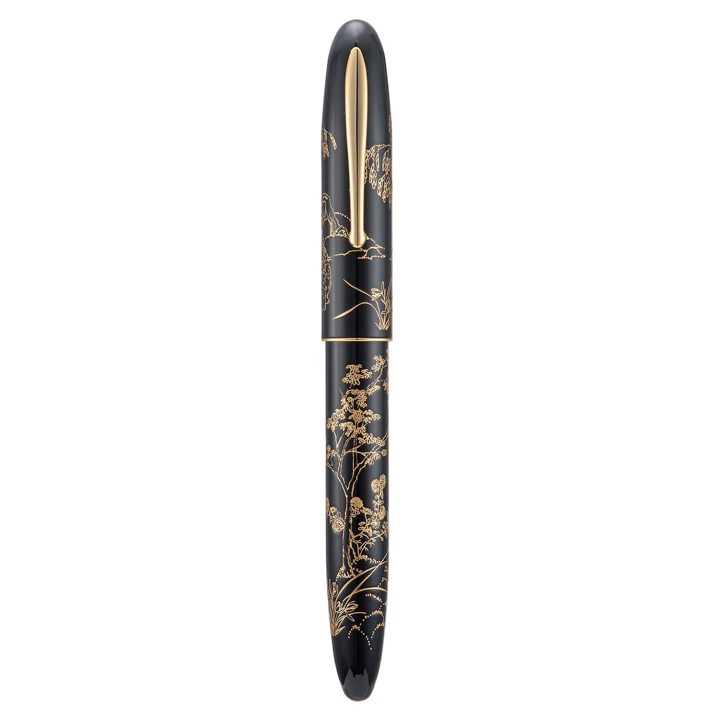 HONG DIAN Hongdian N23 Black Rabbit Fountain Pen, Long Blade Medium Nib Gold Trim, New Year Lucky Rabbit Carving Design, Smooth Writing Pen with Converter and Metal Pen Box Set