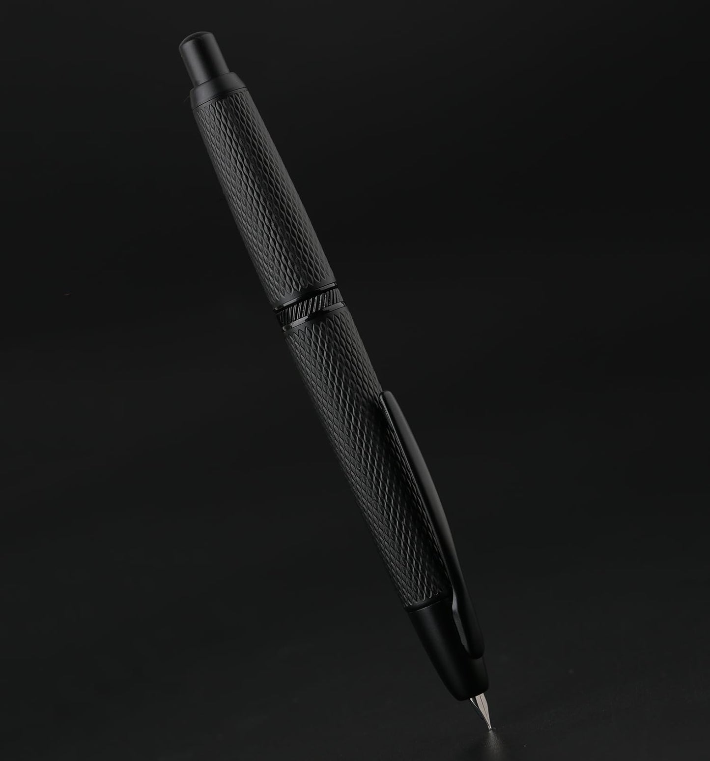 erofa Majohn A1 Retractable Fountain Pen Extra Fine Nib with Box, Black Grid Press Pen with Converter for Writing (With Clip Version)