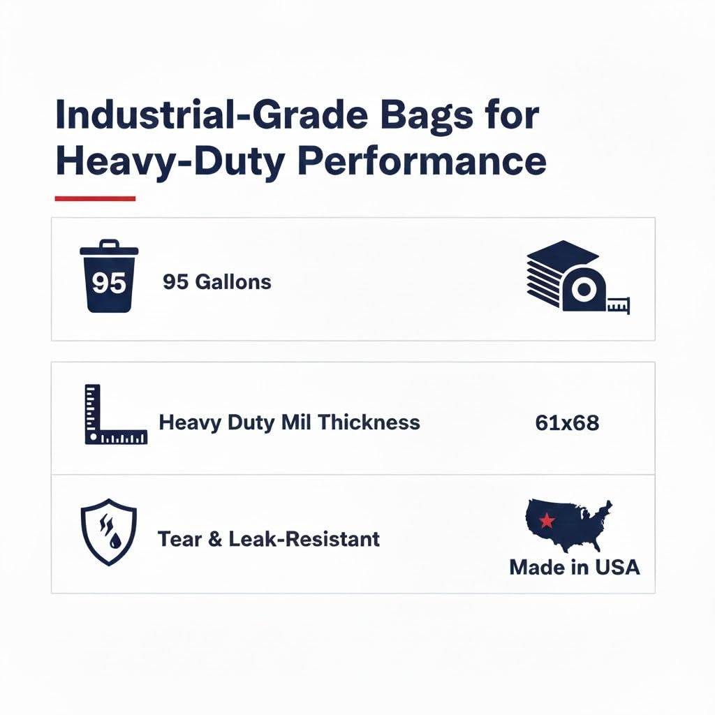 95-96 Gallon Extra-Large Black Garbage Can Liners, Heavy-Duty Trash Bags, 50 Bags, 1.5 Mil Thick, Ideal for Commercial & Home Use