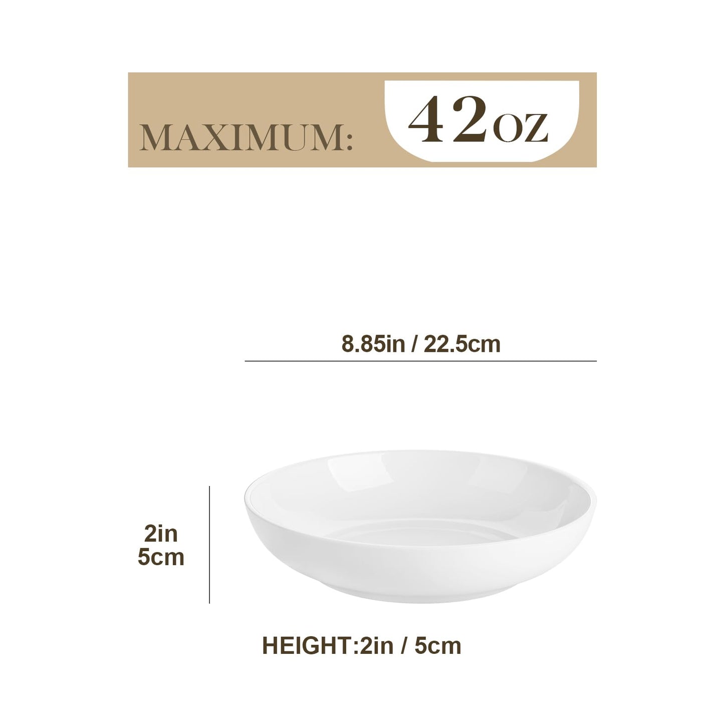 MALACASA 8.85" Large Pasta Bowls, 42 OZ White Salad Bowls Soup Bowls, Porcelain Serving Bowls Set of 6, Large Kitchen Bowl Plates Pasta Plates, Microwave & Dishwasher Safe, Series REGULAR