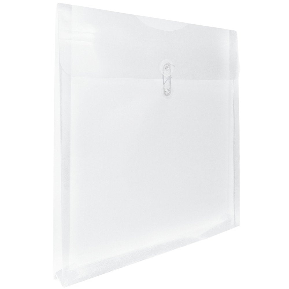 JAM PAPER Plastic Envelopes with Button & String Tie Closure - Large Square - 13 x 13 - Clear - 12/Pack
