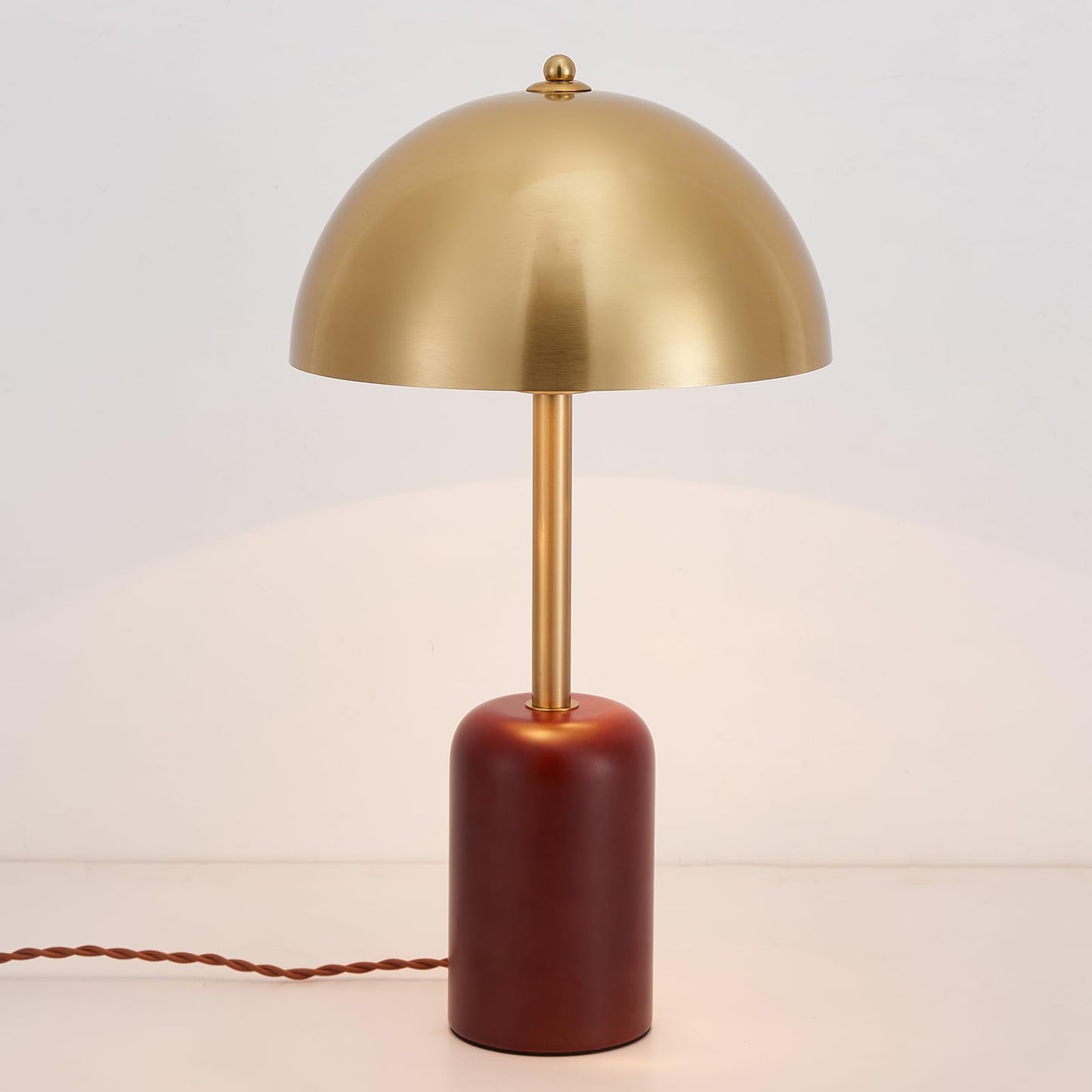 NUSRAN Bedside Table Lamp for Bedroom, Modern Plug in Brass Gold Shade & Cylindrical Wood Base Desk Lamp, Plug & Play Nightstand Lamp with Switch Power Cord for Living Room, Office 【Bulb Included】