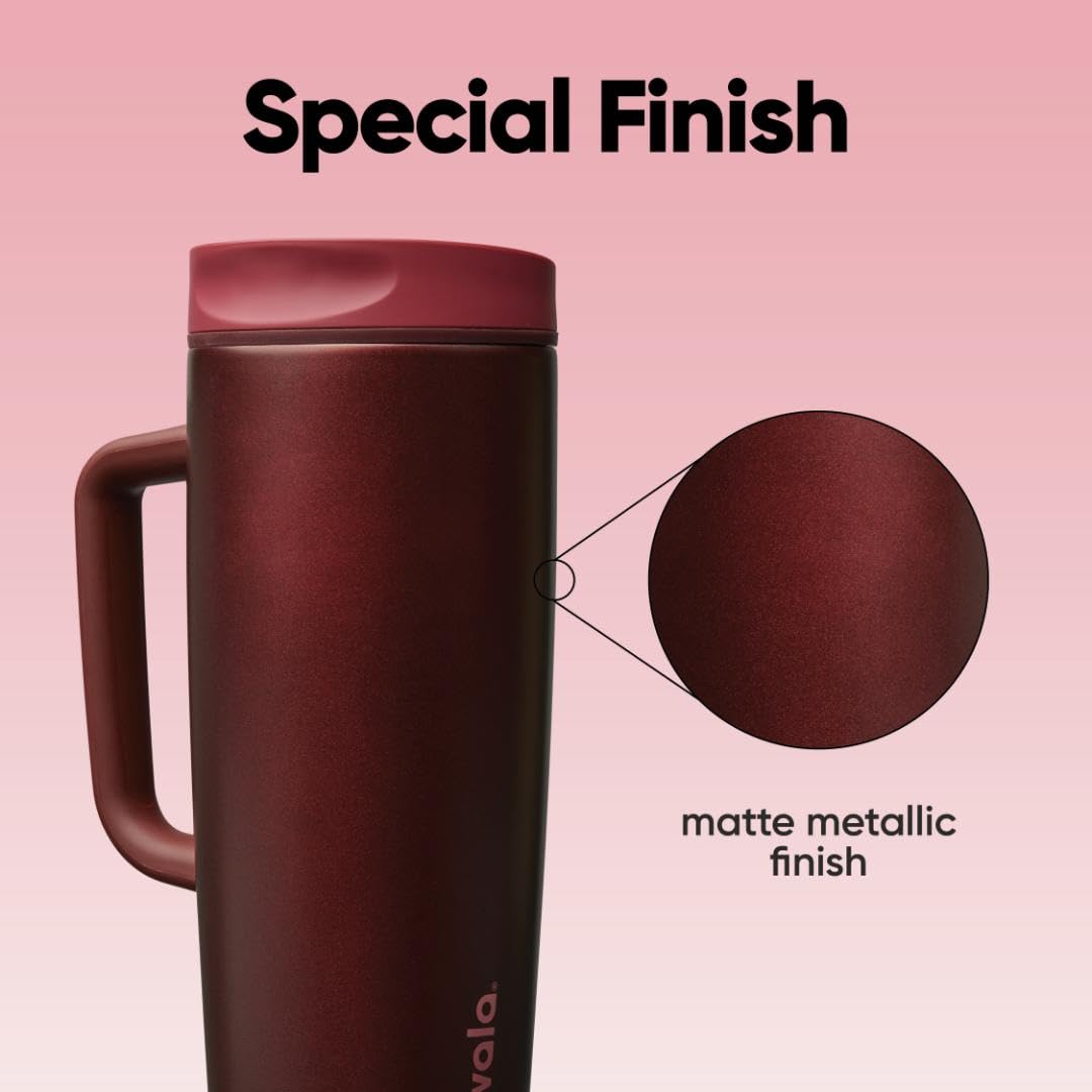 Owala SmoothSip Slider Stainless Steel Insulated Travel Mug with Handle, 100% Leak Proof, For Hot and Cold Drinks, Travel Friendly with Sliding Lock Lid, 24 oz, BPA Free, Leak Proof, Black Cherry