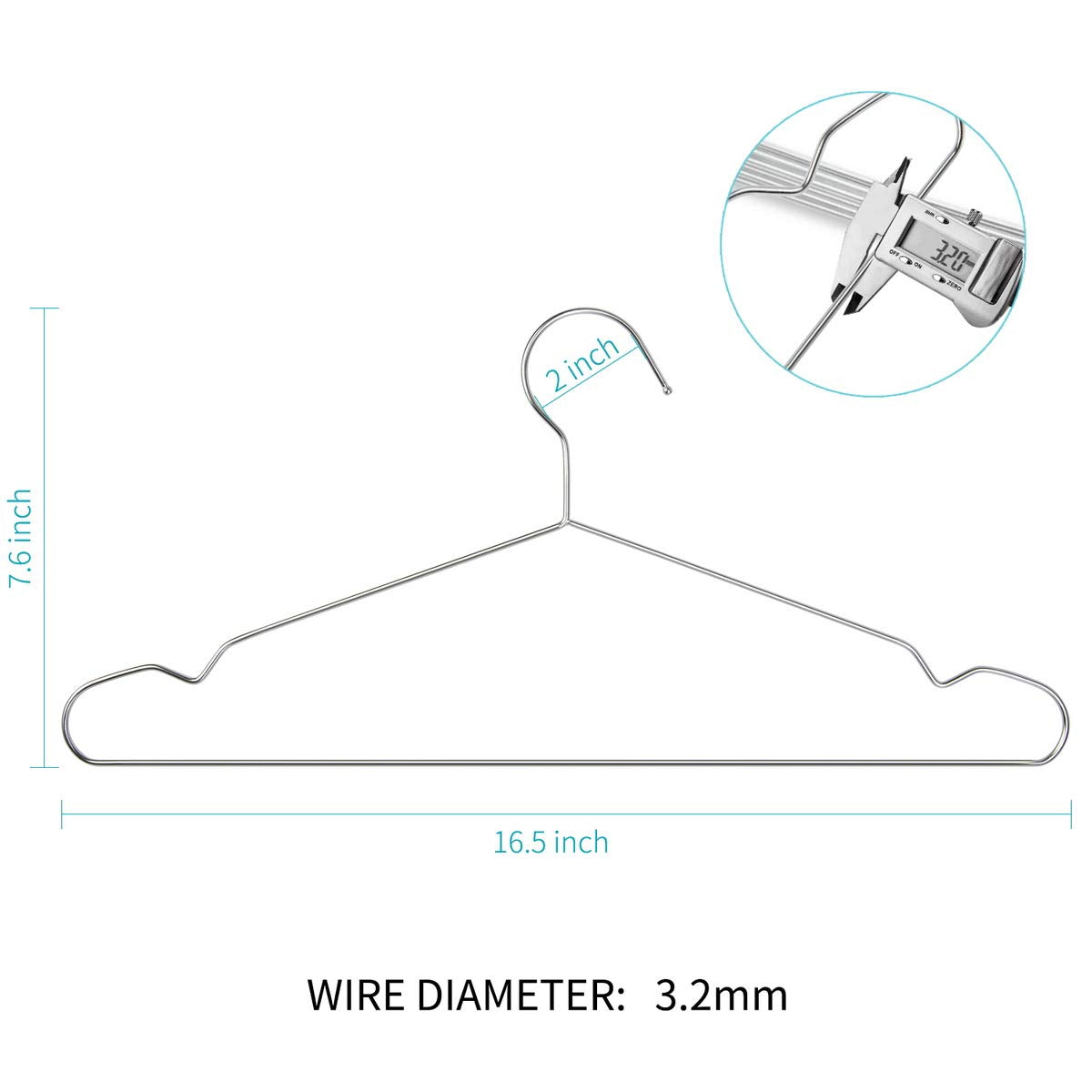 FSUTEG 40-Pack Heavy-Duty Stainless Steel Hangers – 15lb Capacity, Rustproof Metal Closet Hangers with Notched Design for Straps, Ideal for Home, Dorm, Laundry & Outdoor Use, Silver