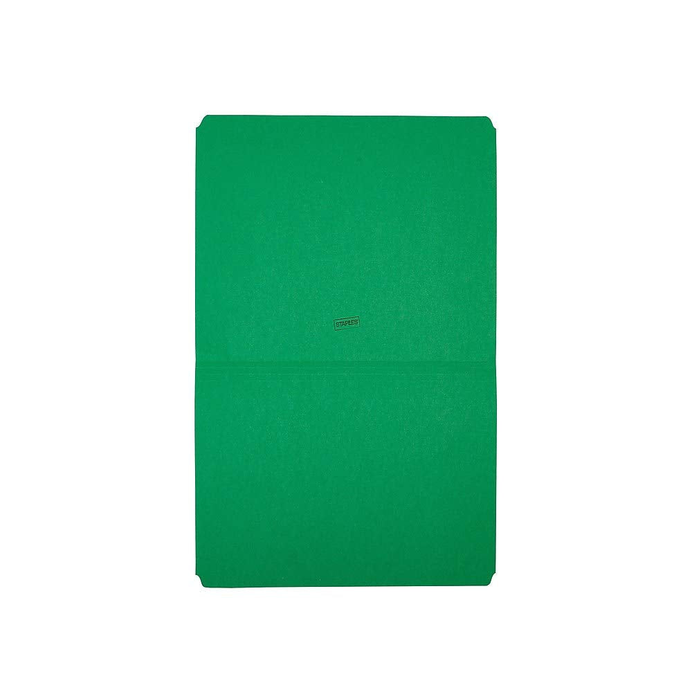 Staples Straight‑Cut Top‑Tab File Folders, Letter Size, Green, Durable Paper Stock, 100/Box