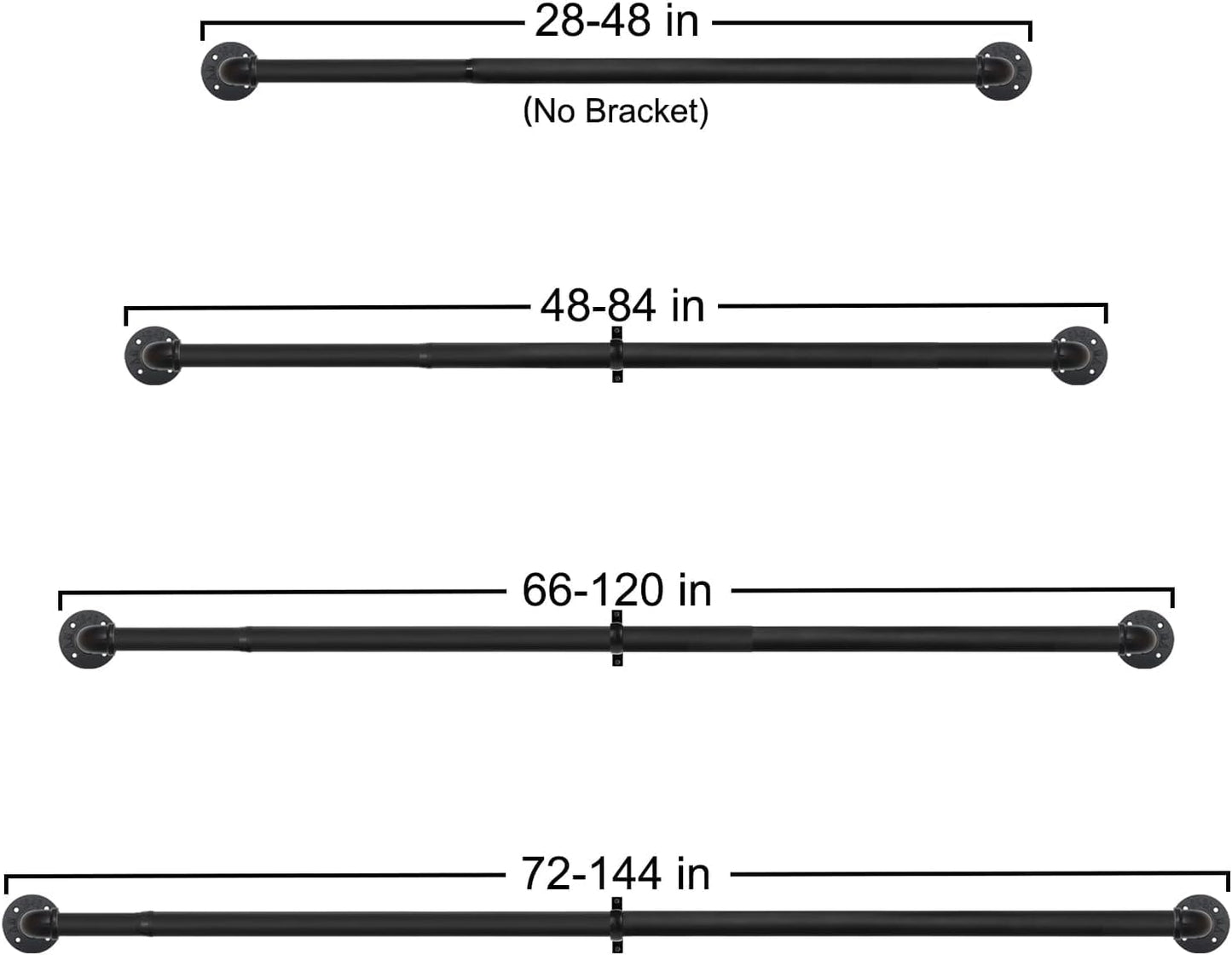 Refrze 2 Pack Curtain Rods for Windows 48 to 84 Inch, Industrial Curtain Rods Wrap Around, Heavy Duty for Bedroom & Outdoor, 48-84", "Black Curtain rod